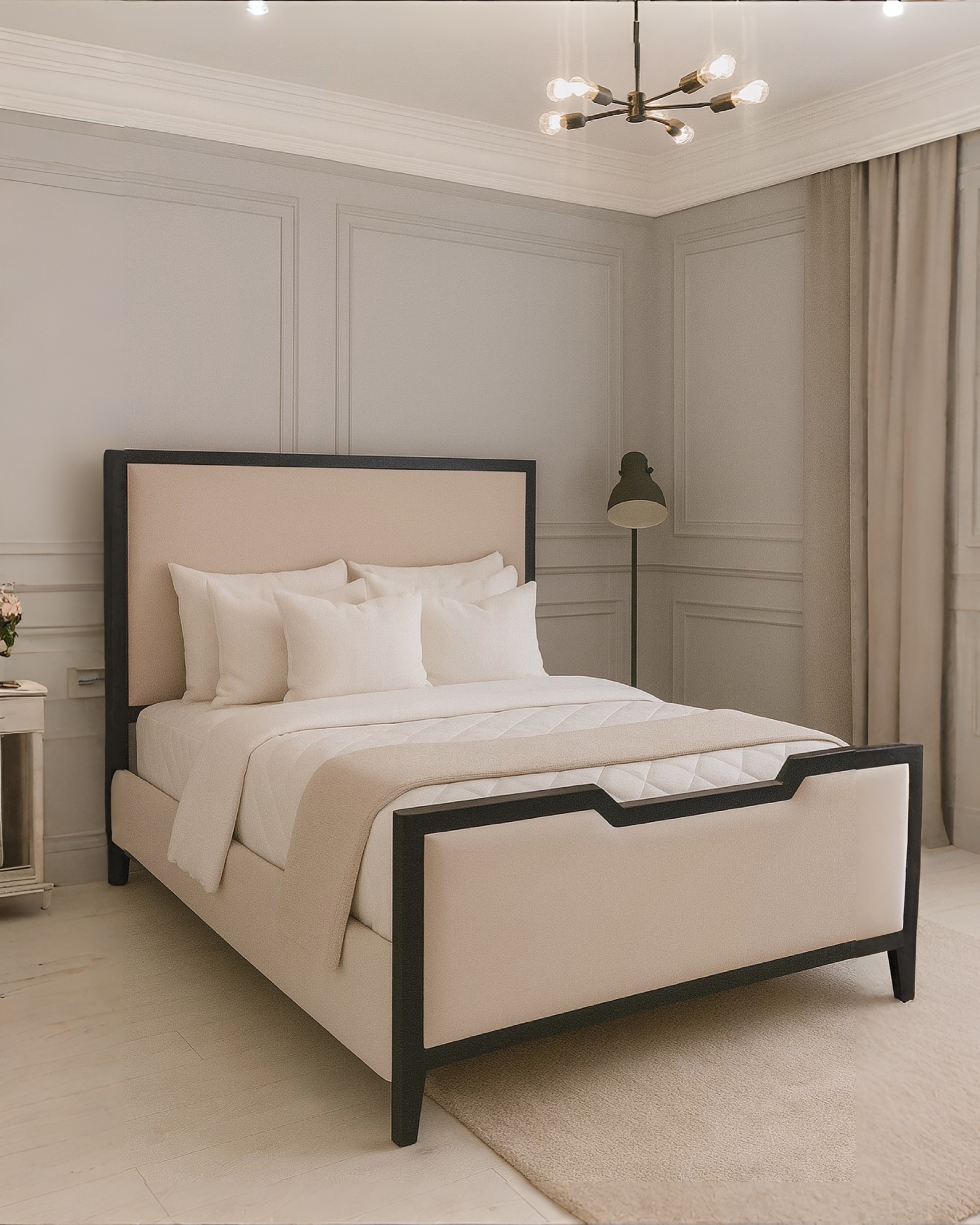 The Bespoke Royal Monochrome II Bed- With Black Metal Surround- Black & Cream Fully Customisable with Storage Options- Washington Black Border Range