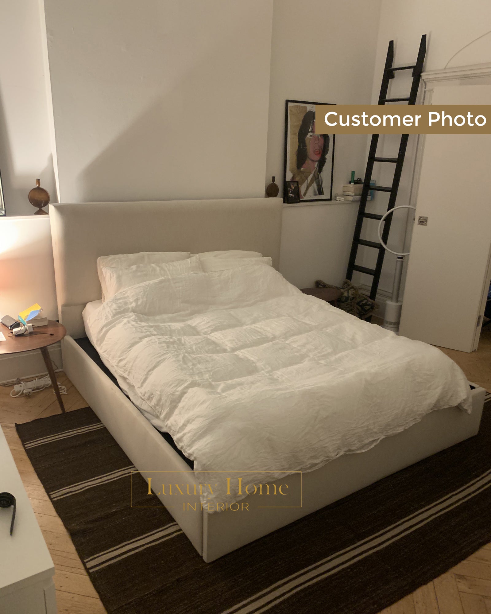 The Bespoke Cora Boucle Upholstered Bed Frame-Cream Fully Customisable with Storage Options- Cream Chloe Boucle Range