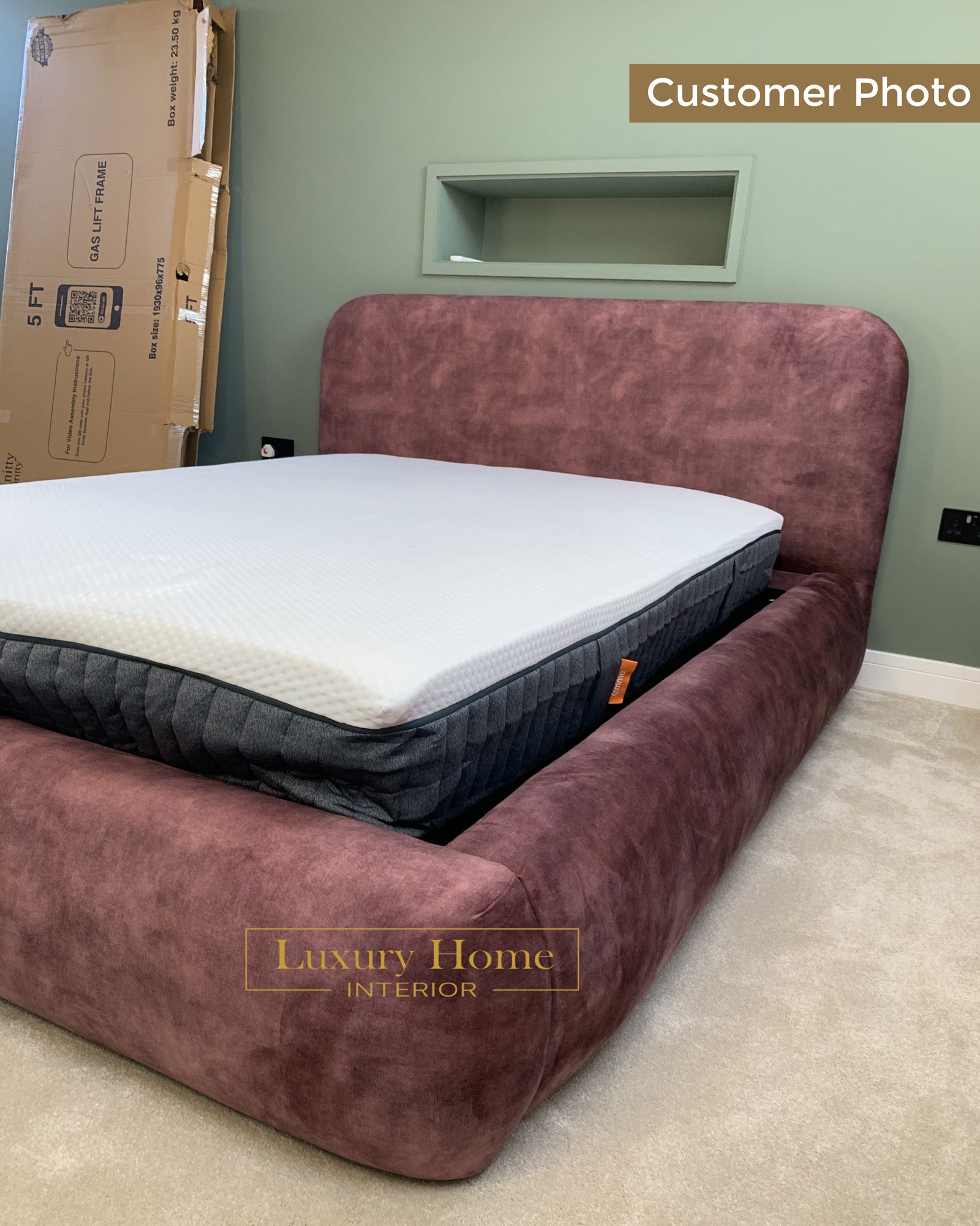 The Bespoke Eleanor Cloud Boucle Upholstered Low Bed Frame- Fully Customisable with Storage Options- Boucle Range