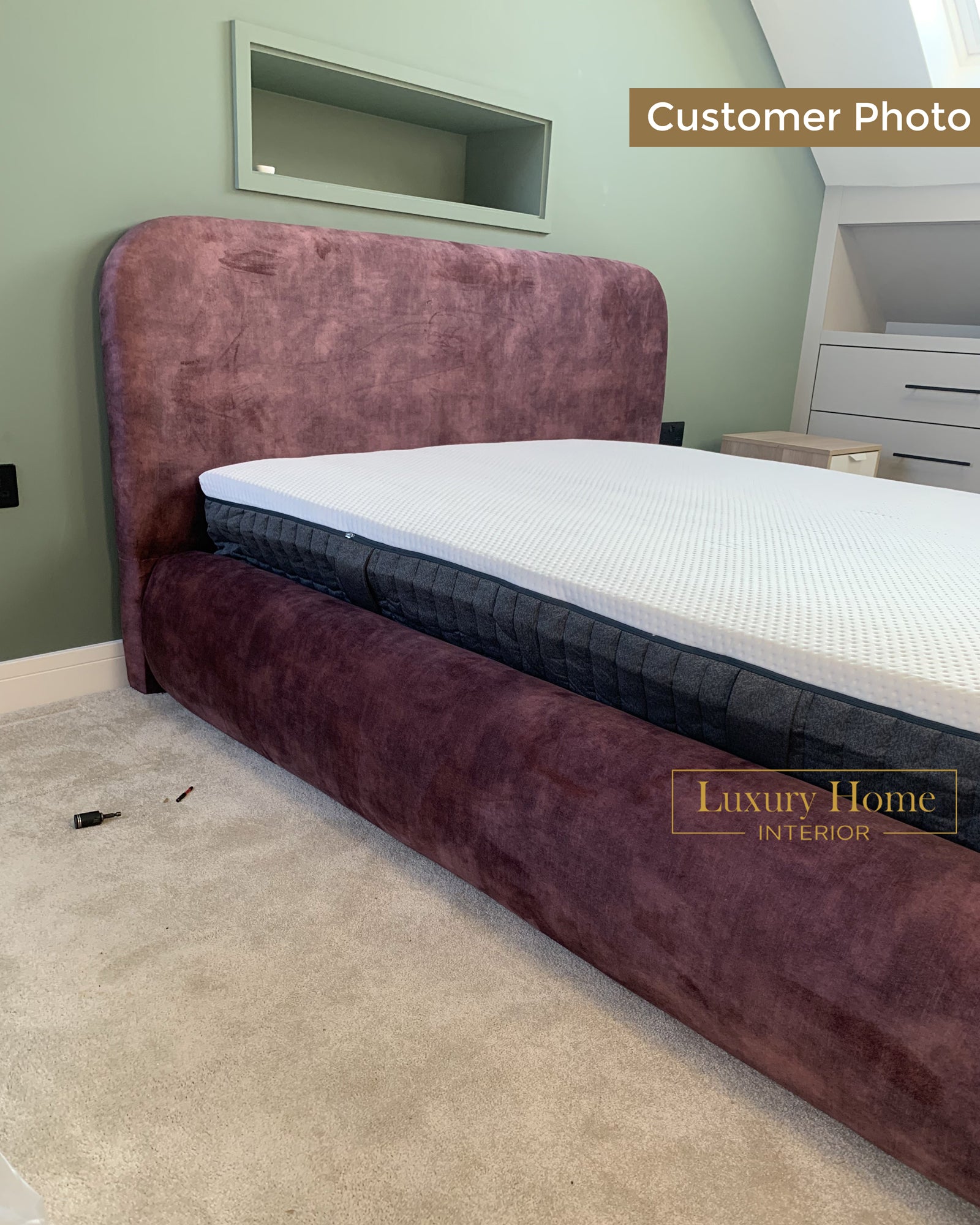 The Bespoke Eleanor Cloud Boucle Upholstered Low Bed Frame- Fully Customisable with Storage Options- Boucle Range