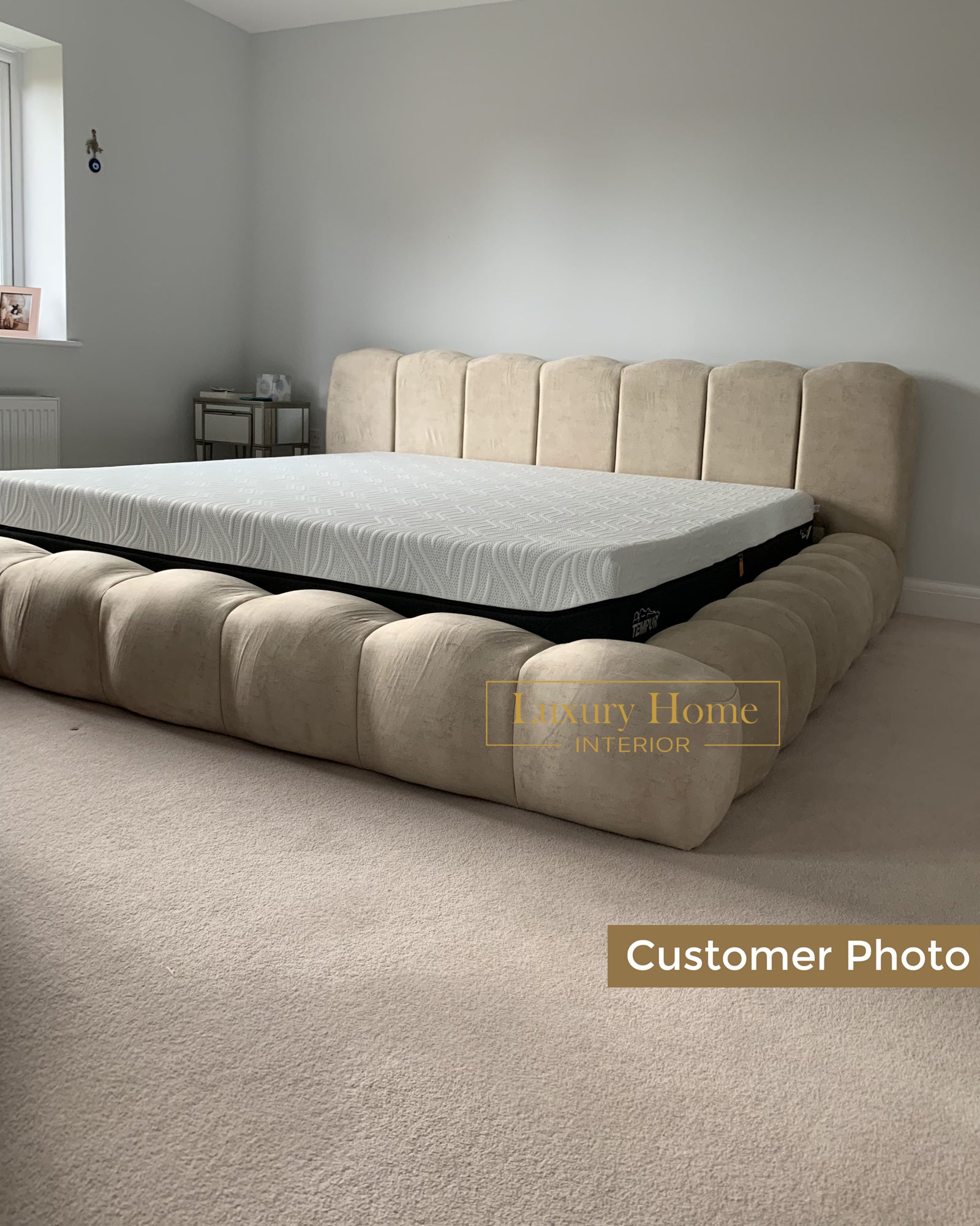 The Bespoke Amalfi Upholstered Low Profile Bed Frame- Fully Customisable with Storage Options- Minimalist Bubble Marshmallow Range