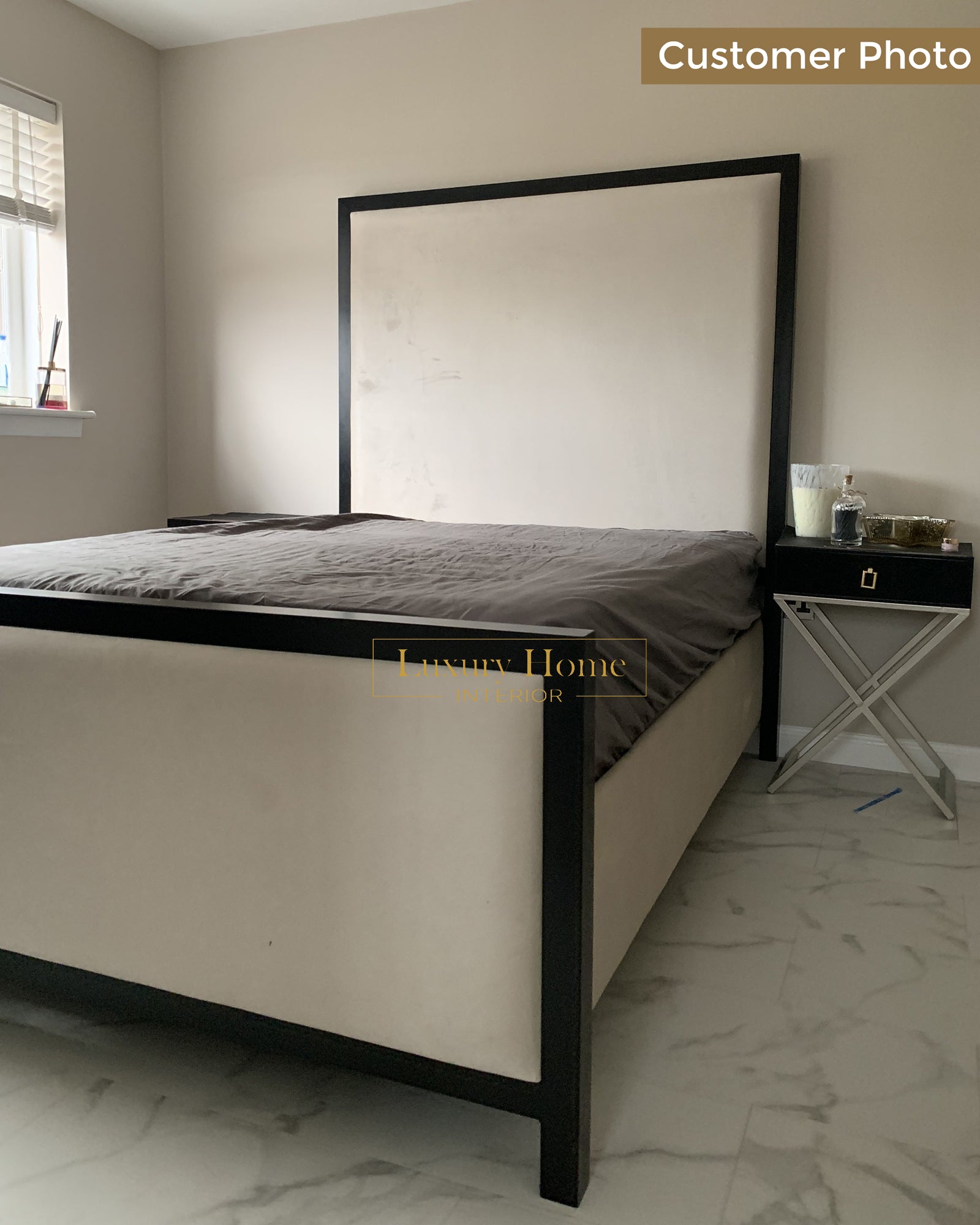 The Bespoke Royal Monochrome Bed With Black Metal Surround- Black & Cream Fully Customisable with Storage Options- Washington Black Border Range