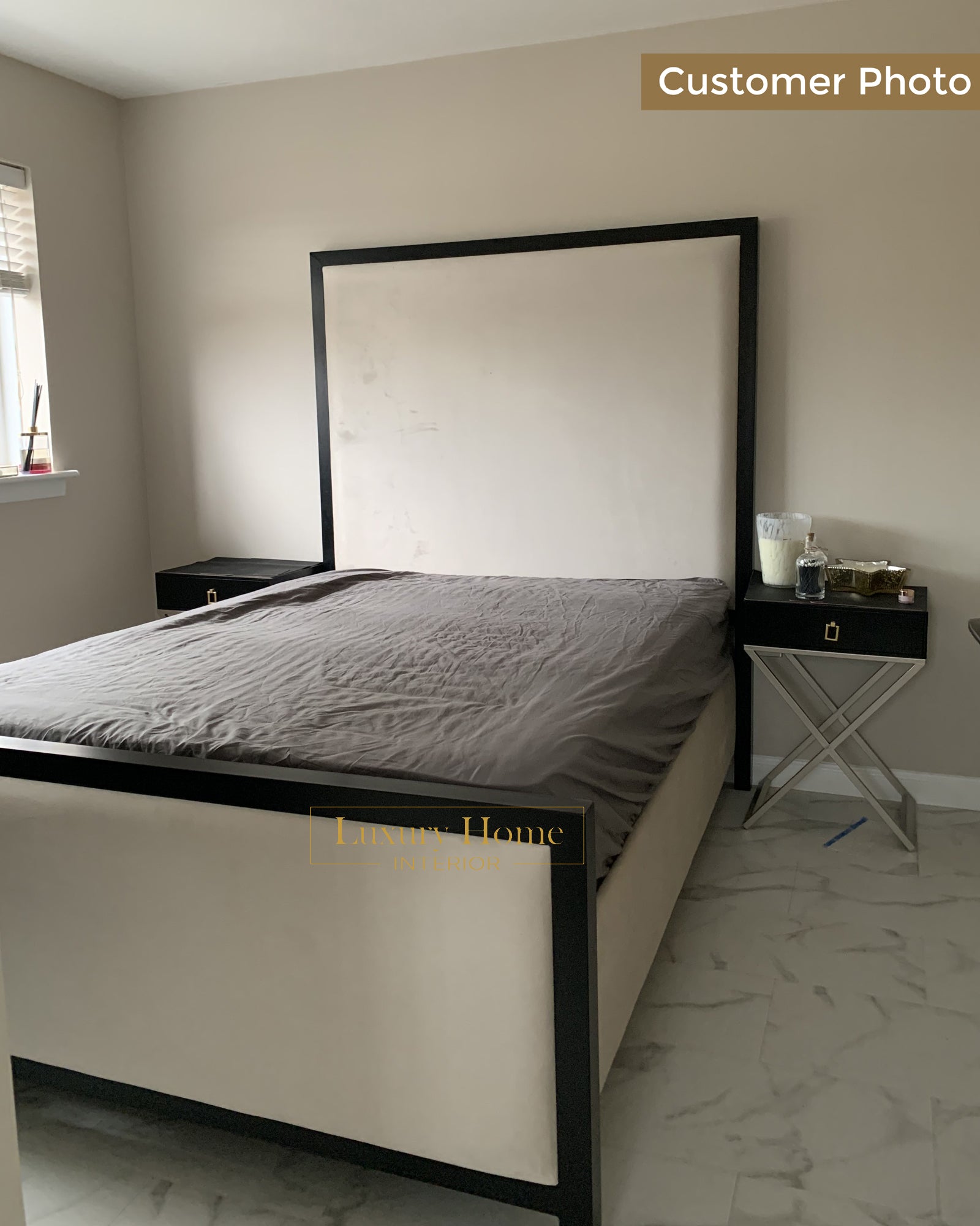 The Bespoke Royal Monochrome Bed With Black Metal Surround- Black & Cream Fully Customisable with Storage Options- Washington Black Border Range