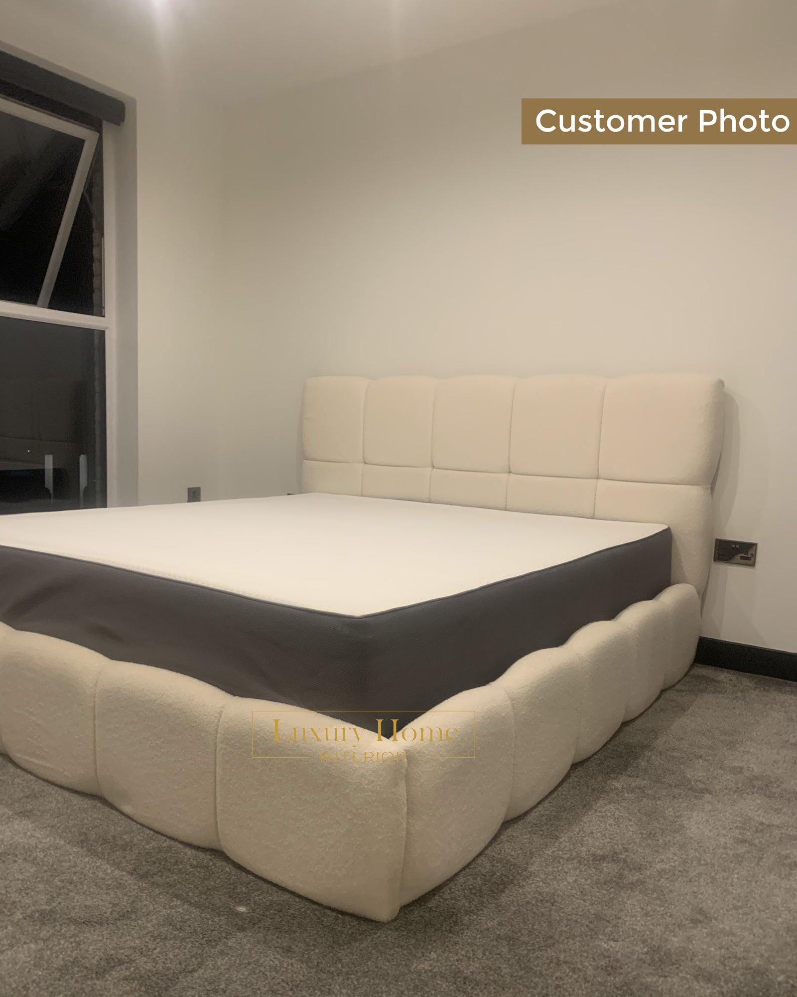 The Bespoke Taylor Boucle Upholstered Bed Frame- Fully Customisable with Storage Options- Cream Artic Chloe Boucle Range