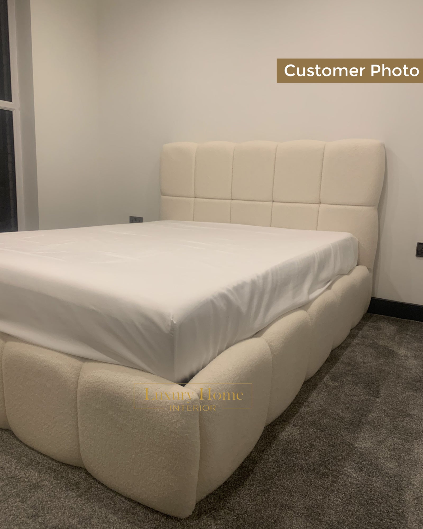 The Bespoke Taylor Boucle Upholstered Bed Frame- Fully Customisable with Storage Options- Cream Artic Chloe Boucle Range