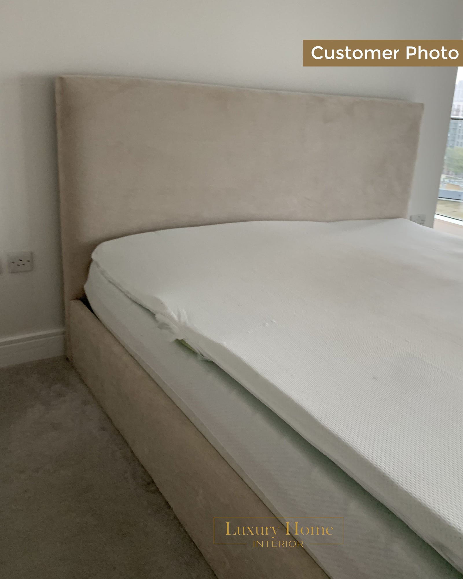 The Bespoke Cora Boucle Upholstered Bed Frame-Cream Fully Customisable with Storage Options- Cream Chloe Boucle Range