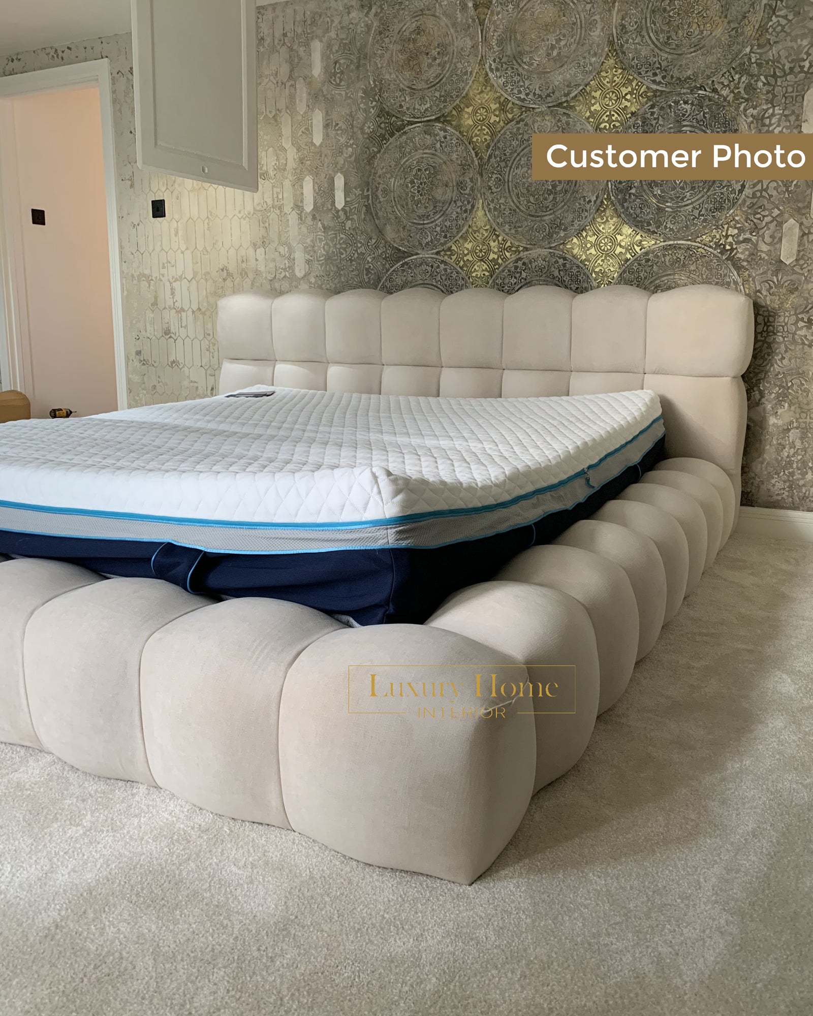 The Bespoke Portofino Marshmallow Upholstered Low Profile Bed Frame- Fully Customisable with Storage Options- Minimalist Bubble Marshmallow Range