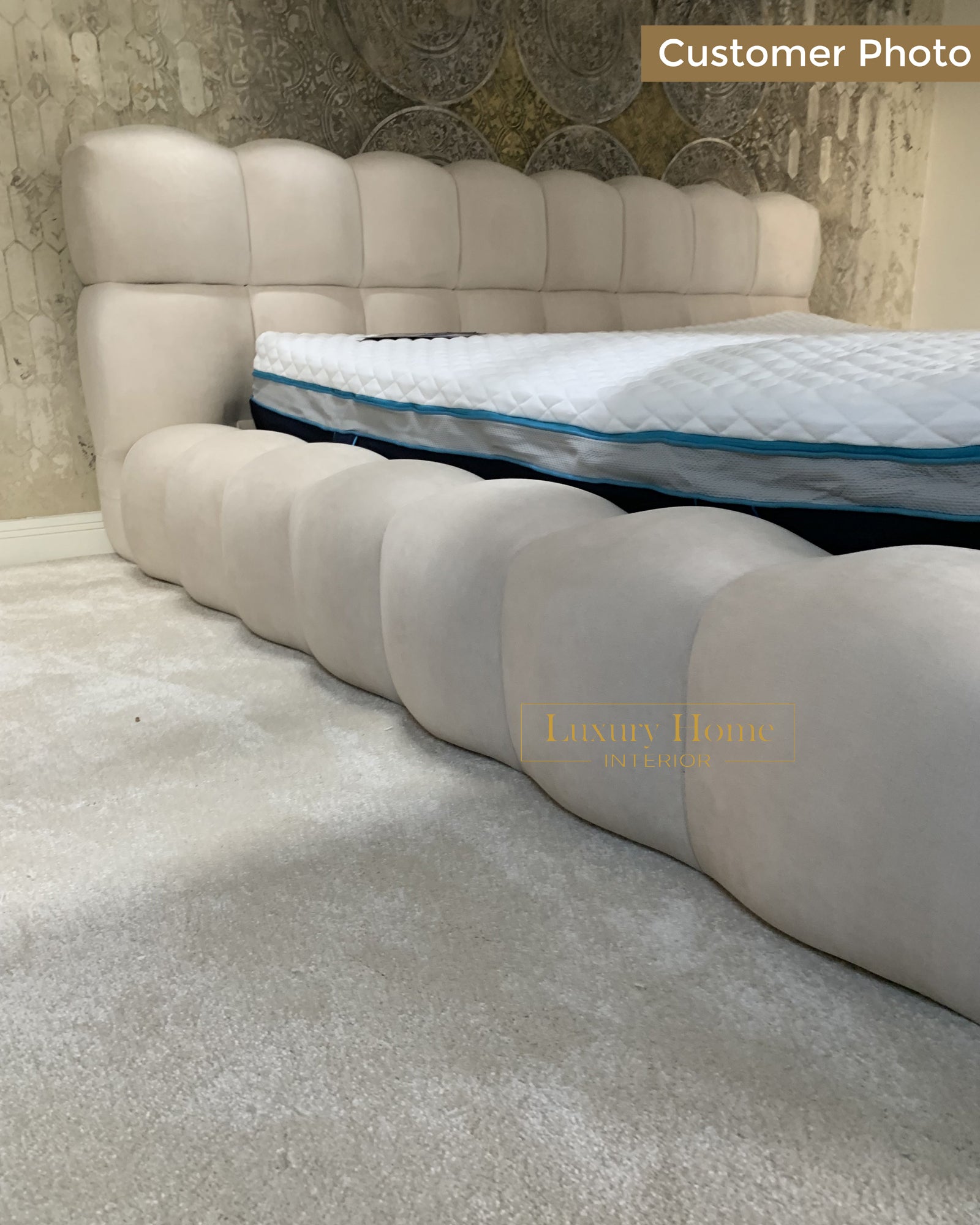 The Bespoke Portofino Marshmallow Upholstered Low Profile Bed Frame- Fully Customisable with Storage Options- Minimalist Bubble Marshmallow Range