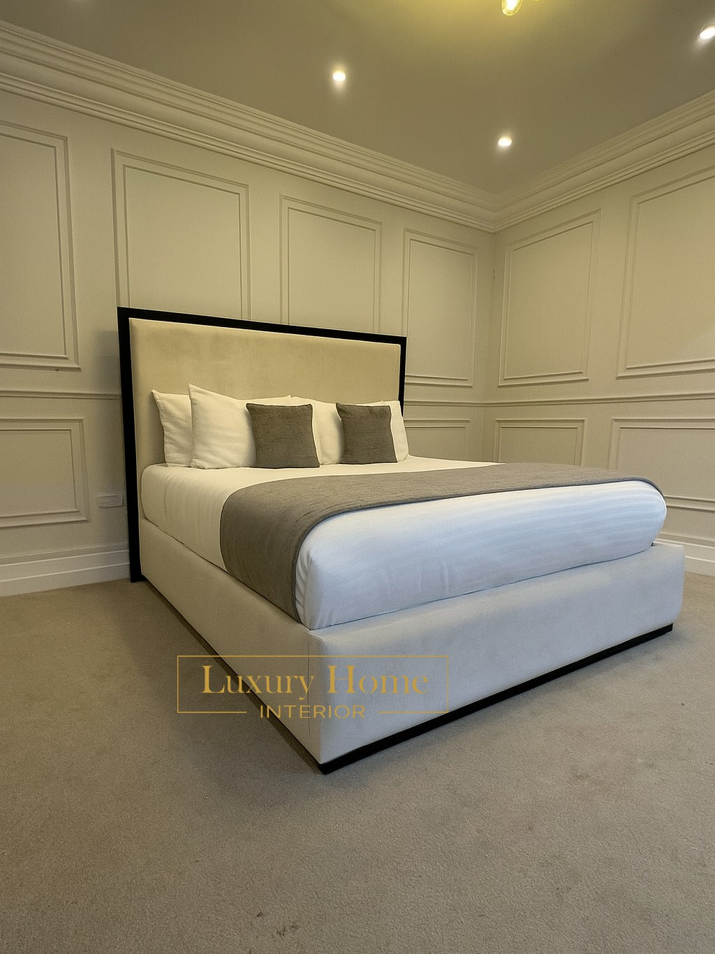 The Bespoke Royal Kensington Luxe Bed I with Black Metal Surround- Black & Cream Fully Customisable with Storage Options- Washington Black Border Range