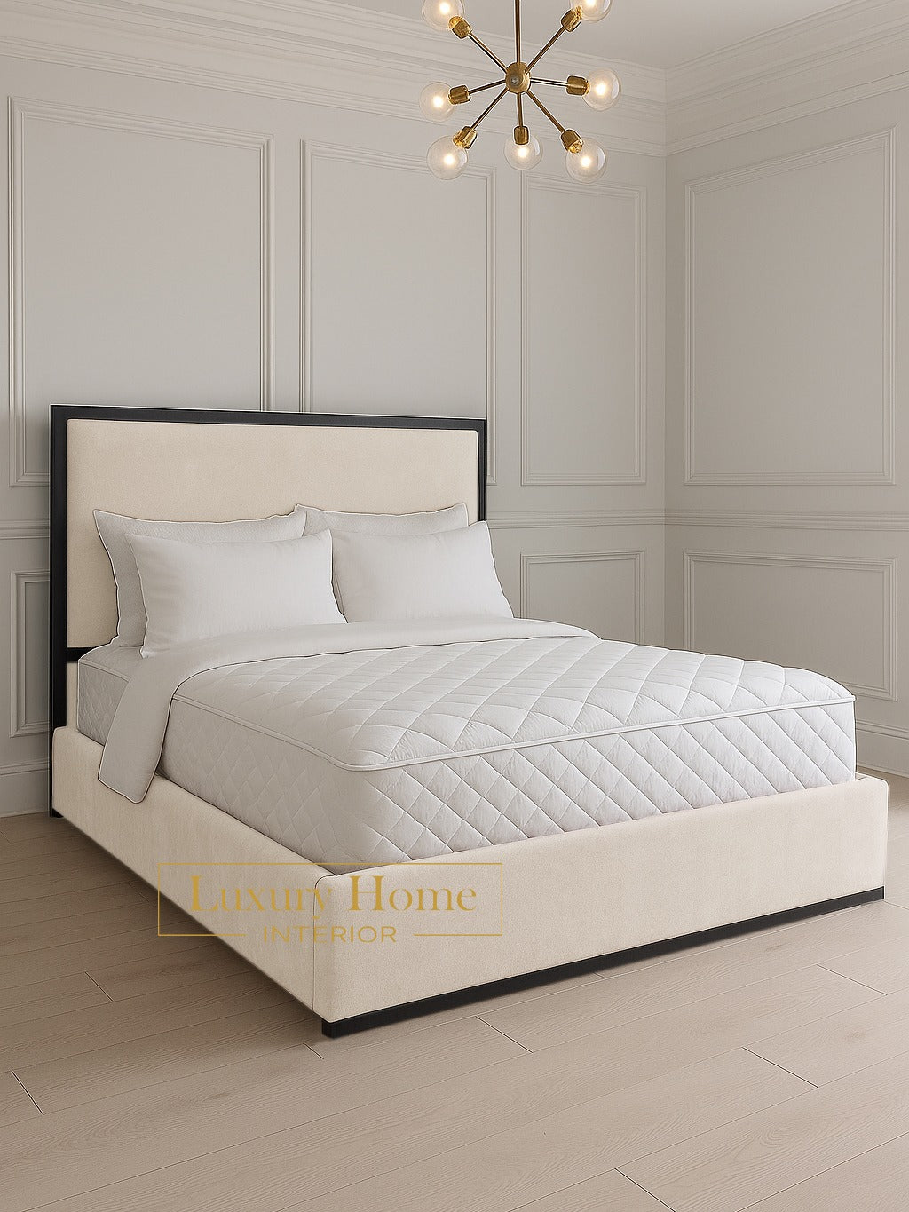 The Bespoke Royal Kensington Luxe Bed I with Black Metal Surround- Black & Cream Fully Customisable with Storage Options- Washington Black Border Range