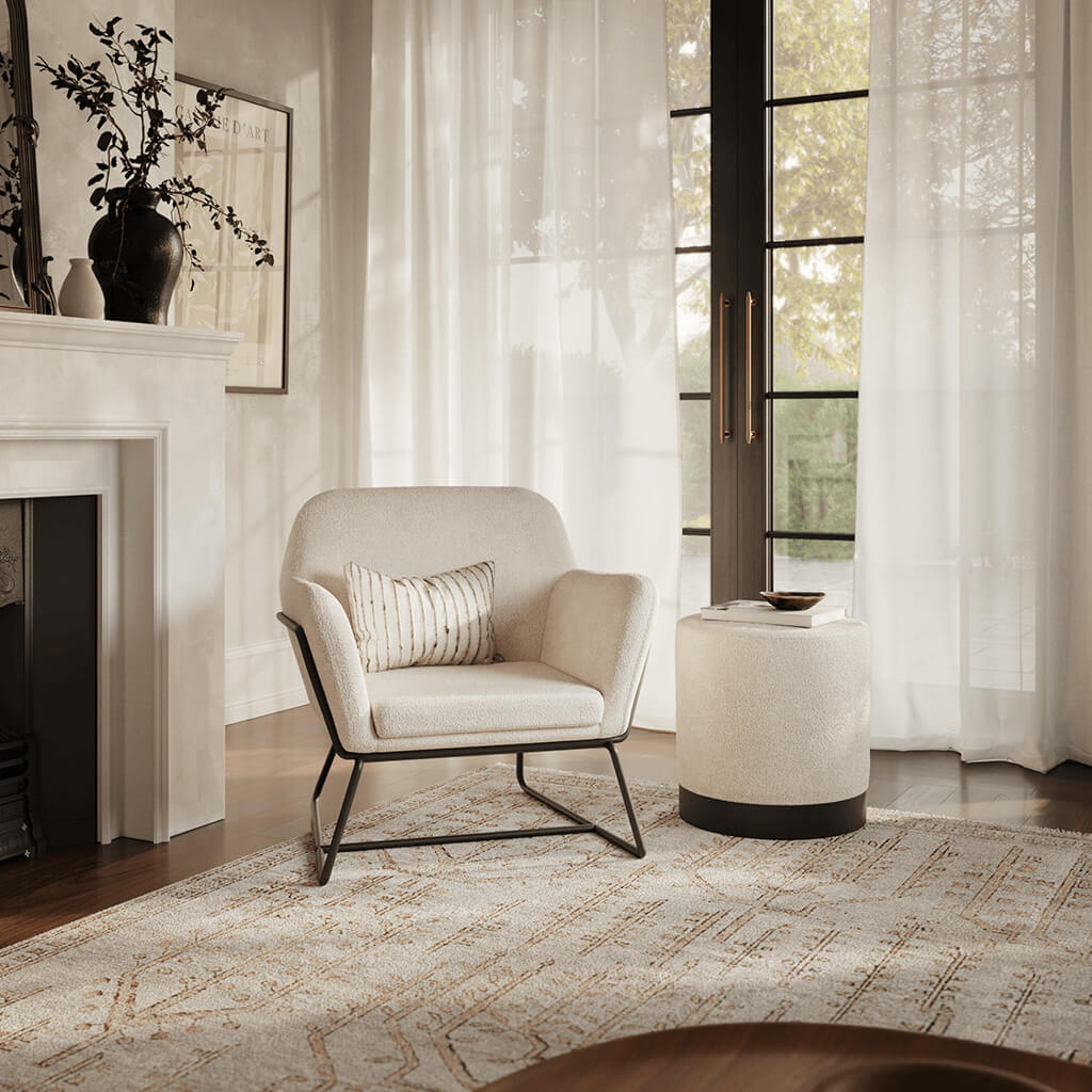 Luxe Ivory Boucle Small Pouffe