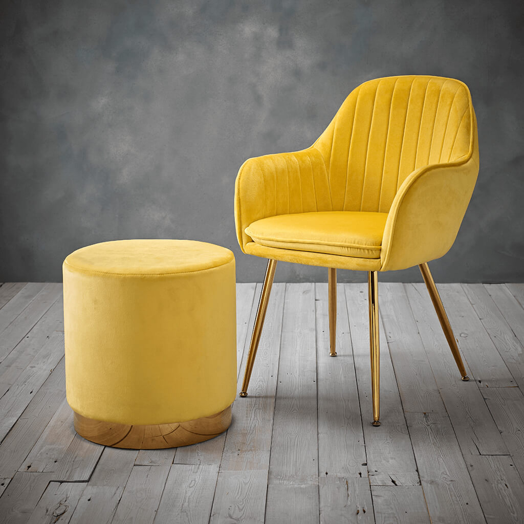 Luxe Pouffe Ochre Yellow Velvet
