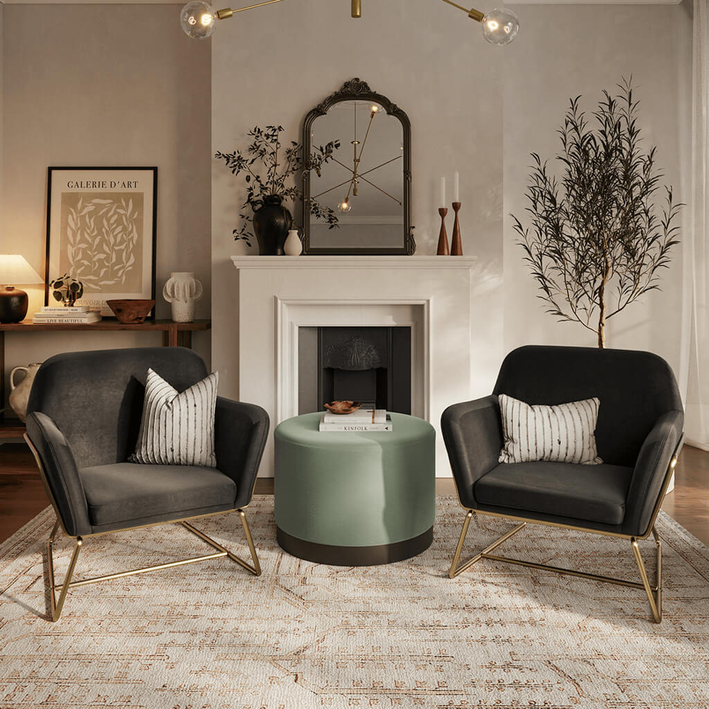 Luxe Sage Velvet Large Pouffe