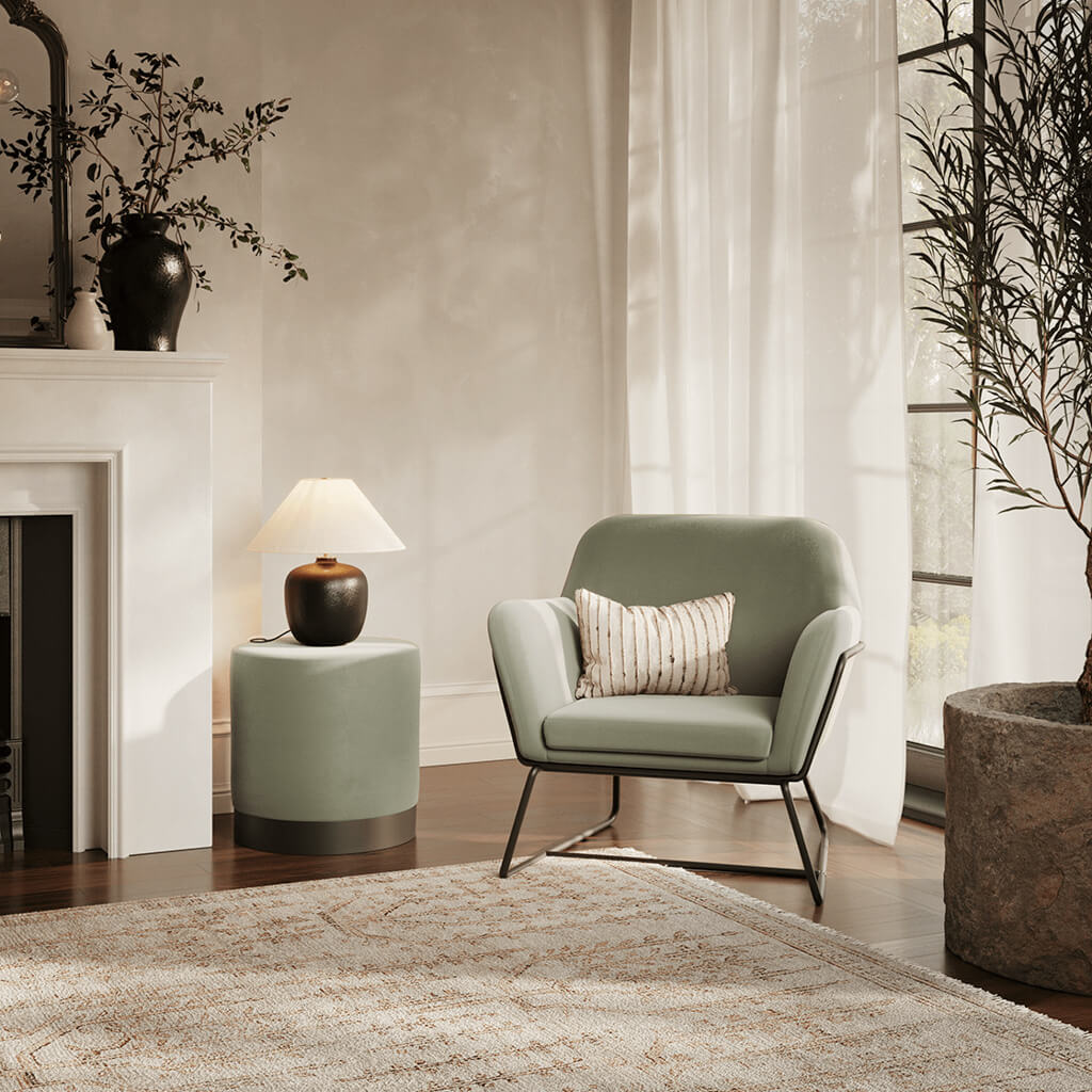 Luxe Sage Velvet Small Pouffe