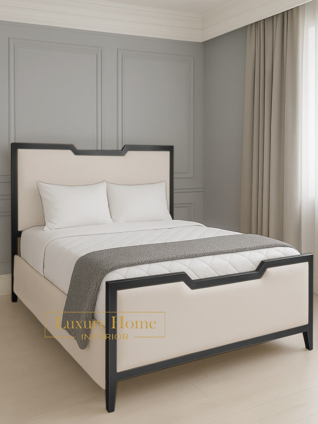 The Bespoke Royal Monochrome II Bed- With Black Metal Surround- Black & Cream Fully Customisable with Storage Options- Washington Black Border Range