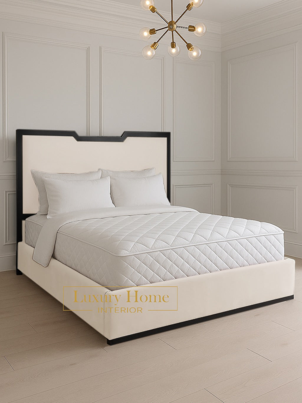 The Bespoke Royal Kensington Luxe Bed II with Black Metal Surround- Black & Cream Fully Customisable with Storage Options- Washington Black Border Range