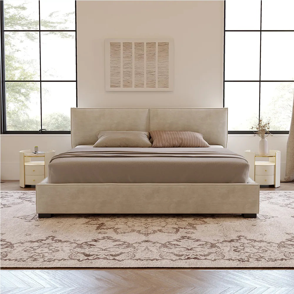 The Bespoke Celina Boucle Upholstered Bed Frame- Fully Customisable with Storage Options- Minimalist Cloud Range