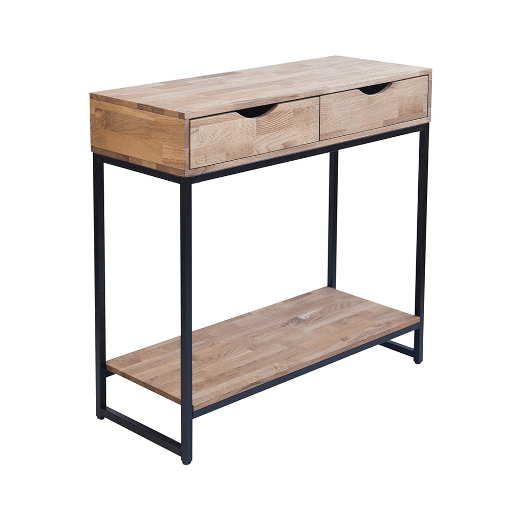 Trego Console Table Solid Oak Black Metal Frame