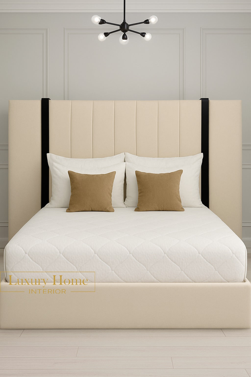 The Bespoke Royal Kensington Luxe Bed VI with Black Metal Surround- Black & Cream Fully Customisable with Storage Options- Washington Black Border Range