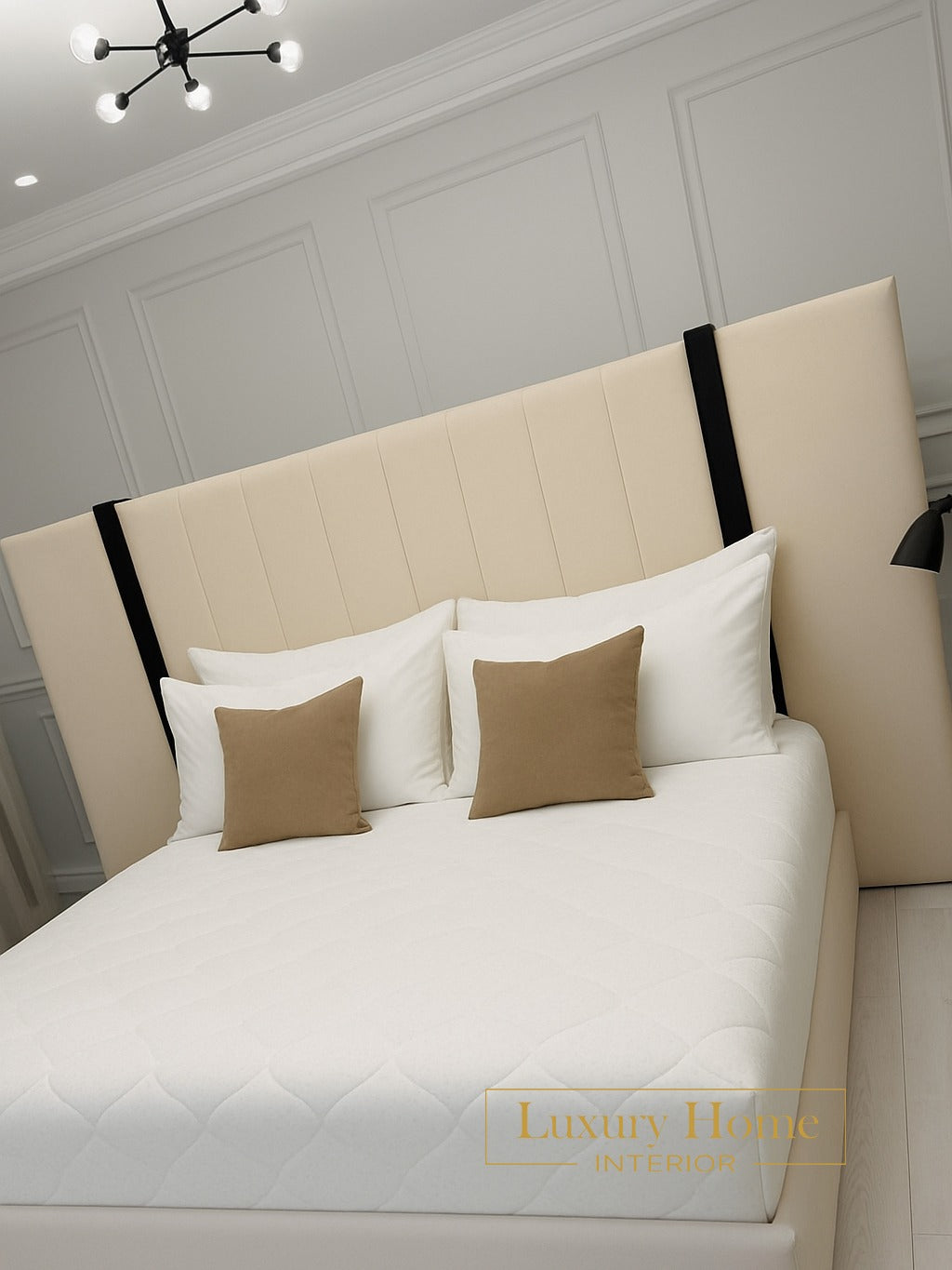 The Bespoke Royal Kensington Luxe Bed VI with Black Metal Surround- Black & Cream Fully Customisable with Storage Options- Washington Black Border Range
