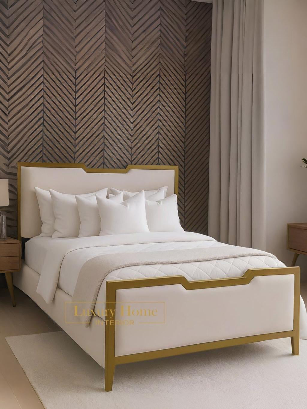 The Bespoke Royal Dubai II Bed- With Gold Metal Surround- Gold & Cream Fully Customisable with Storage Options