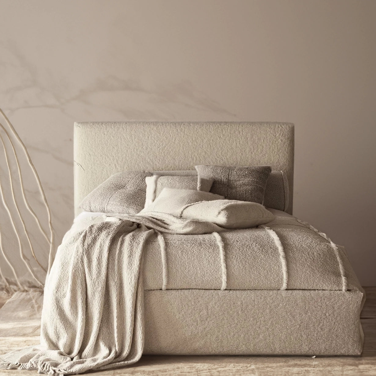 The Bespoke Cora Boucle Upholstered Bed Frame-Cream Fully Customisable with Storage Options- Cream Chloe Boucle Range