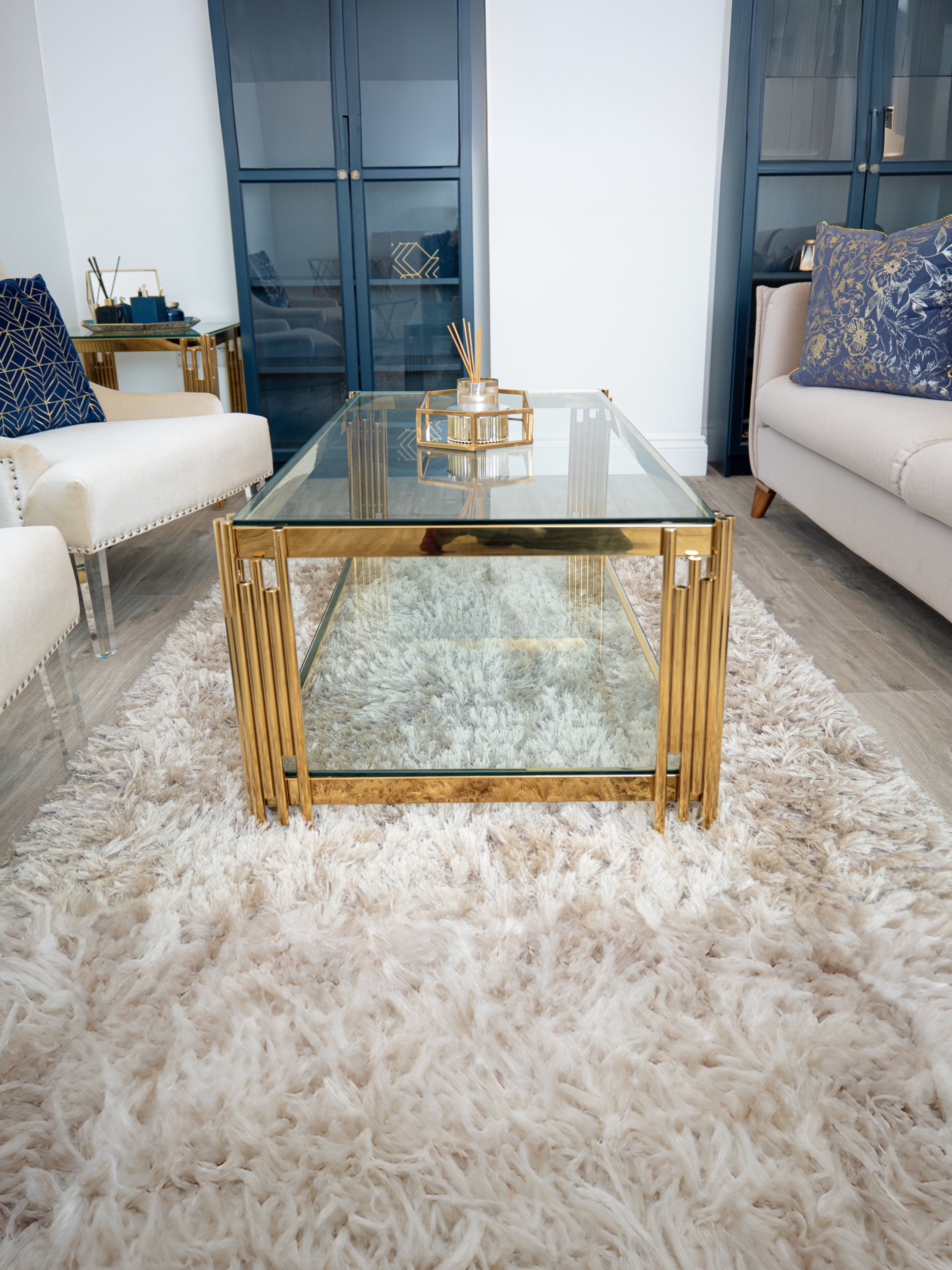 Cohen Gold Metal Tubes & Clear Glass Coffee Table