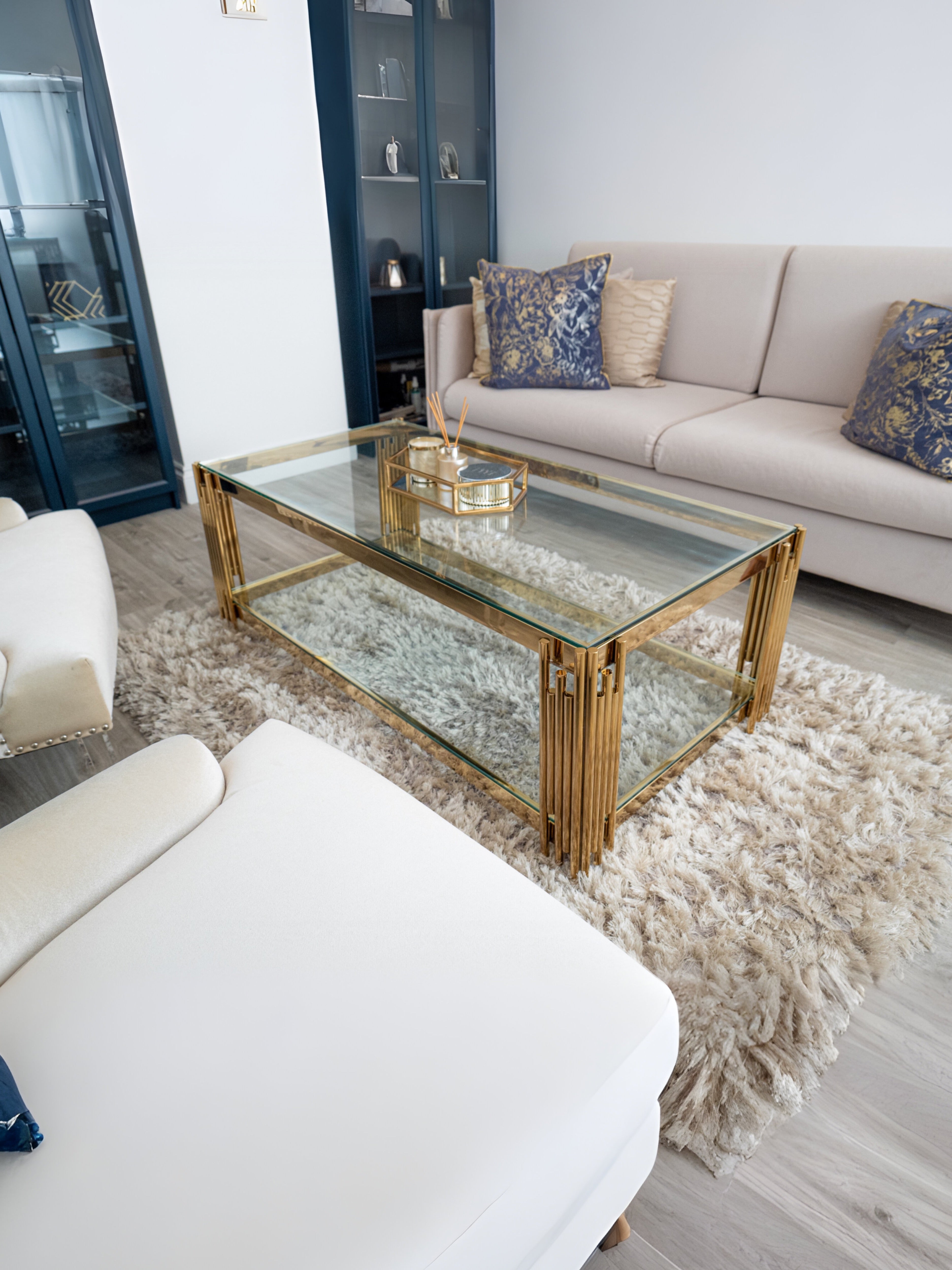 Cohen Gold Metal Tubes & Clear Glass Coffee Table