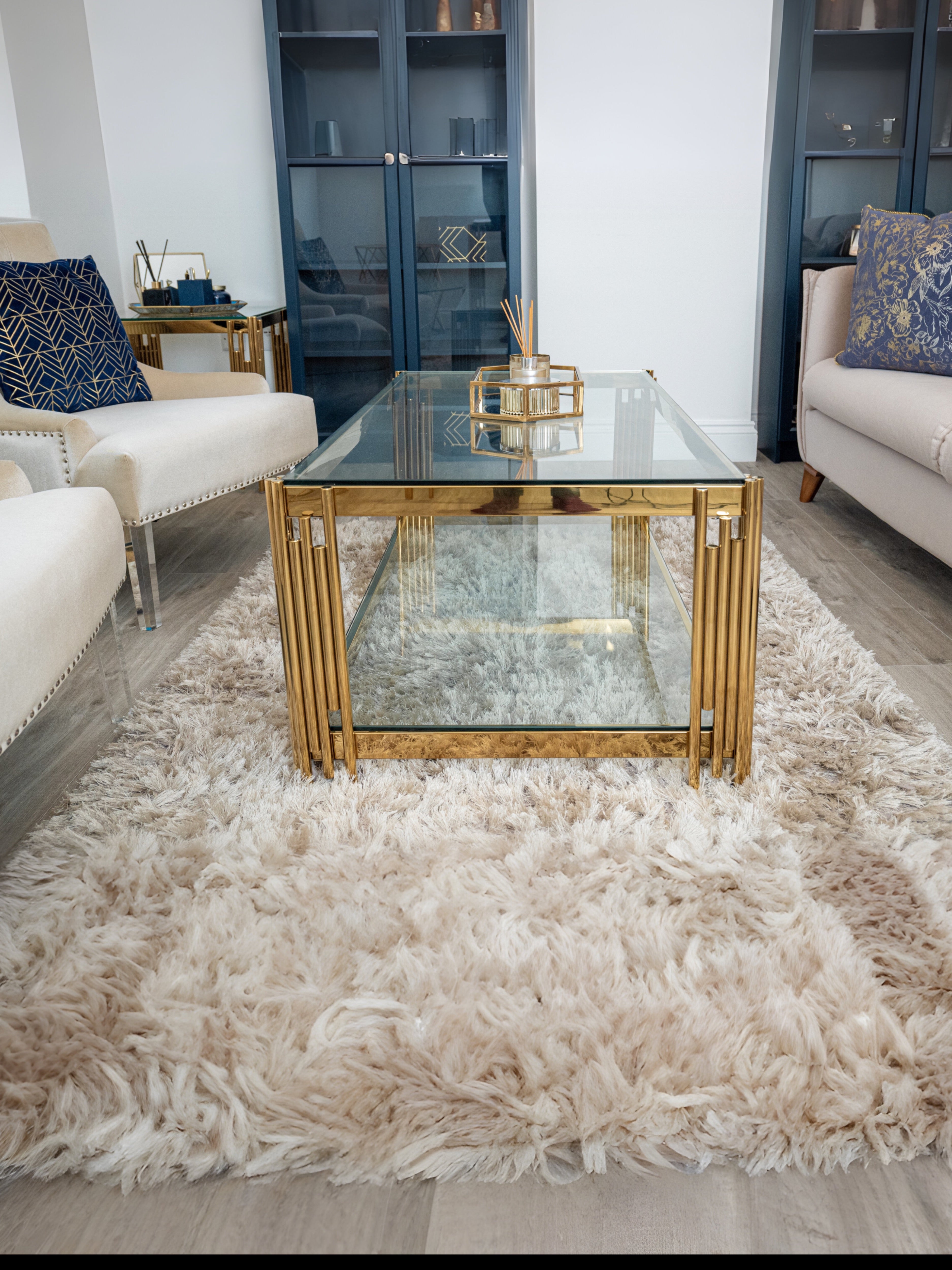 Cohen Gold Metal Tubes & Clear Glass Coffee Table