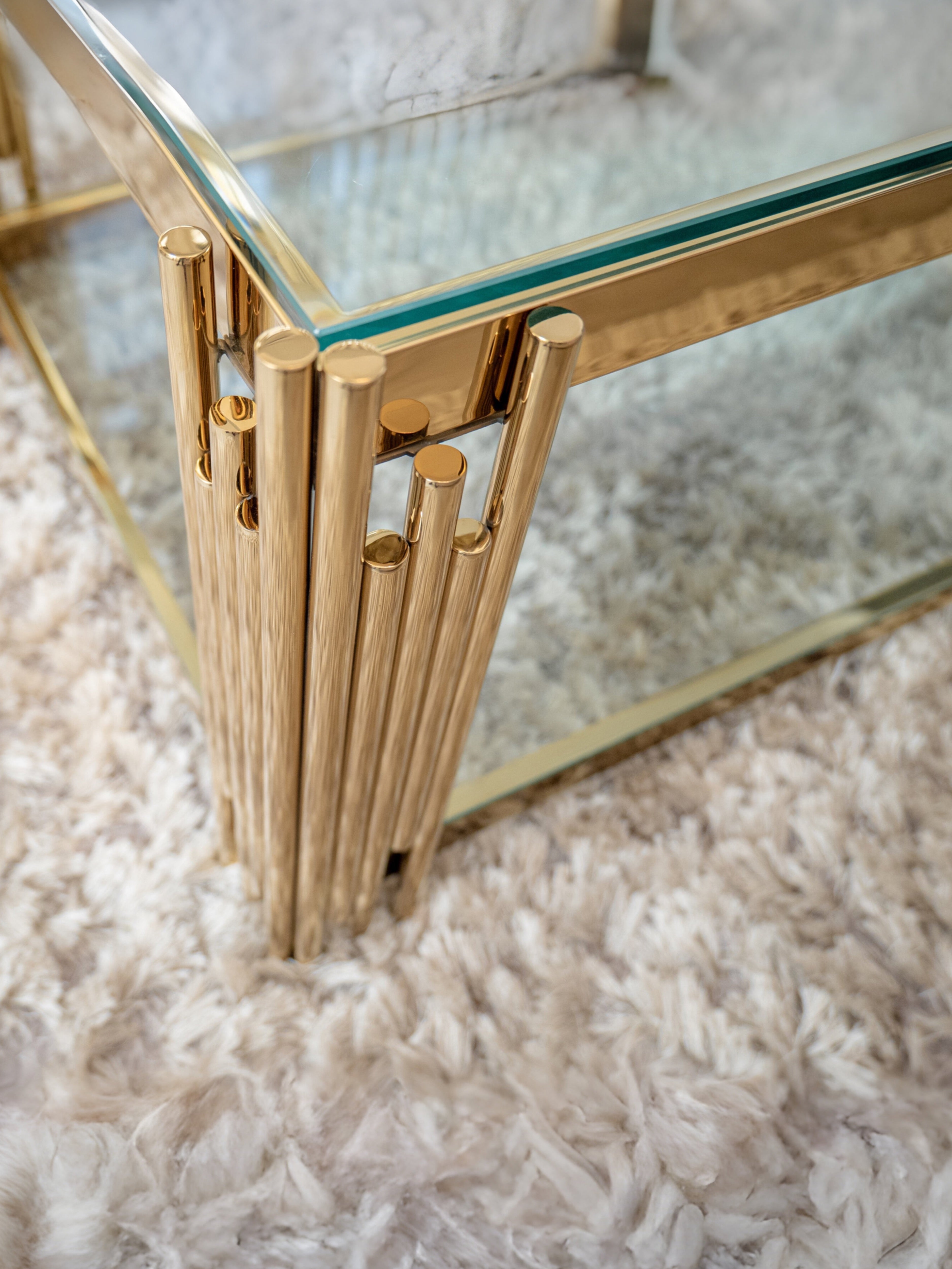 Cohen Gold Metal Tubes & Clear Glass Coffee Table