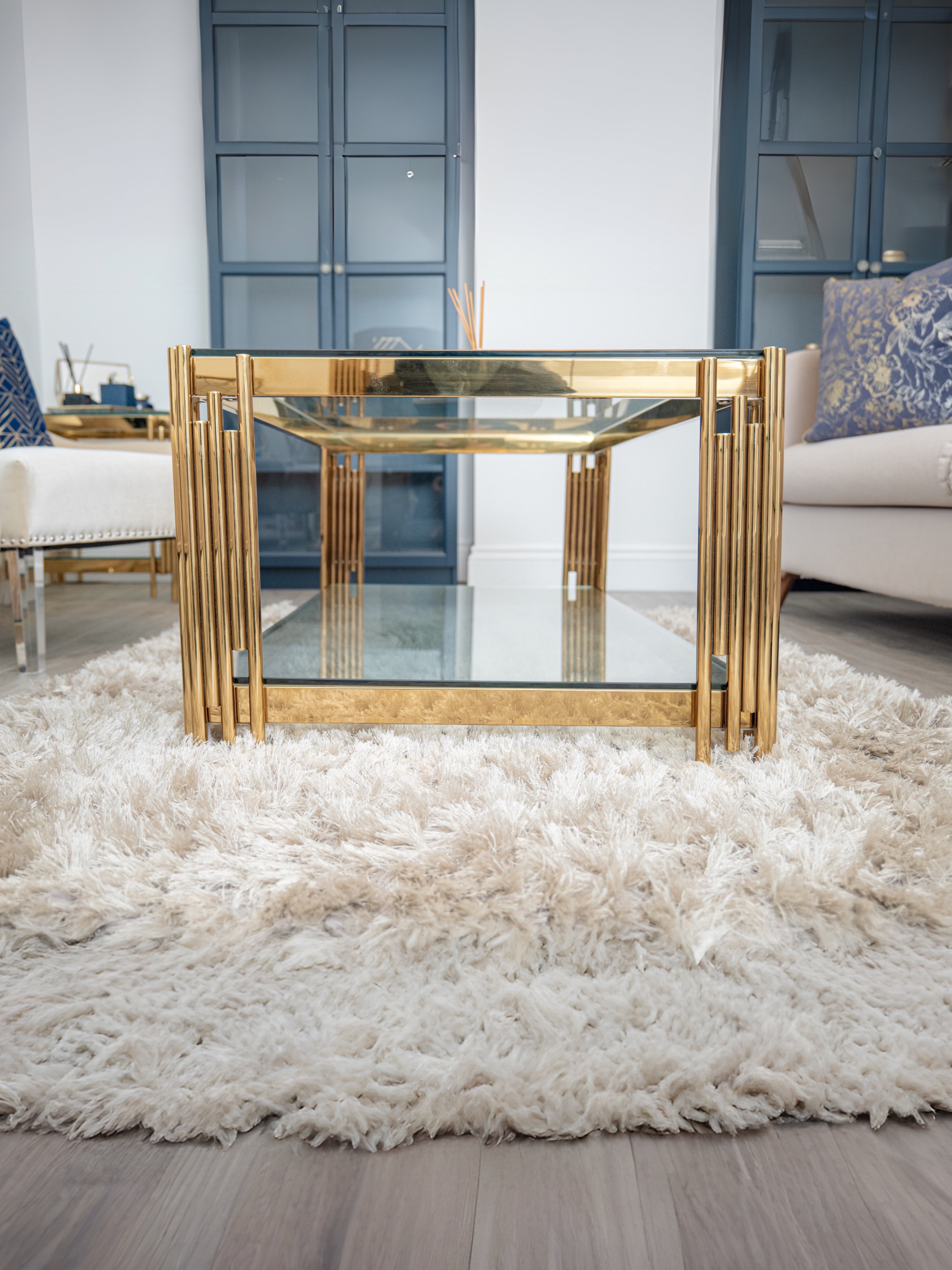 Cohen Gold Metal Tubes & Clear Glass Coffee Table
