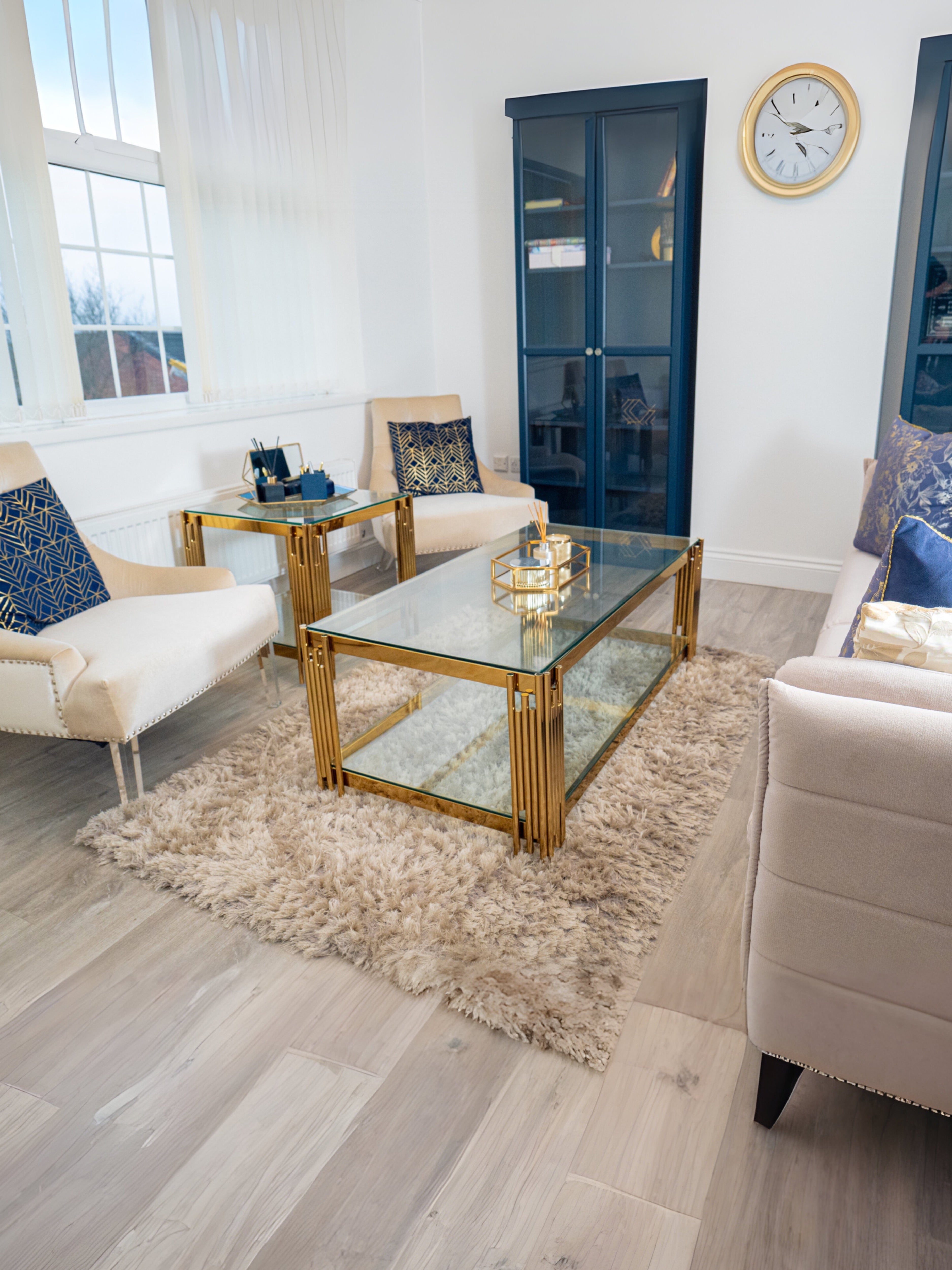 Cohen Gold Metal Tubes & Clear Glass Coffee Table