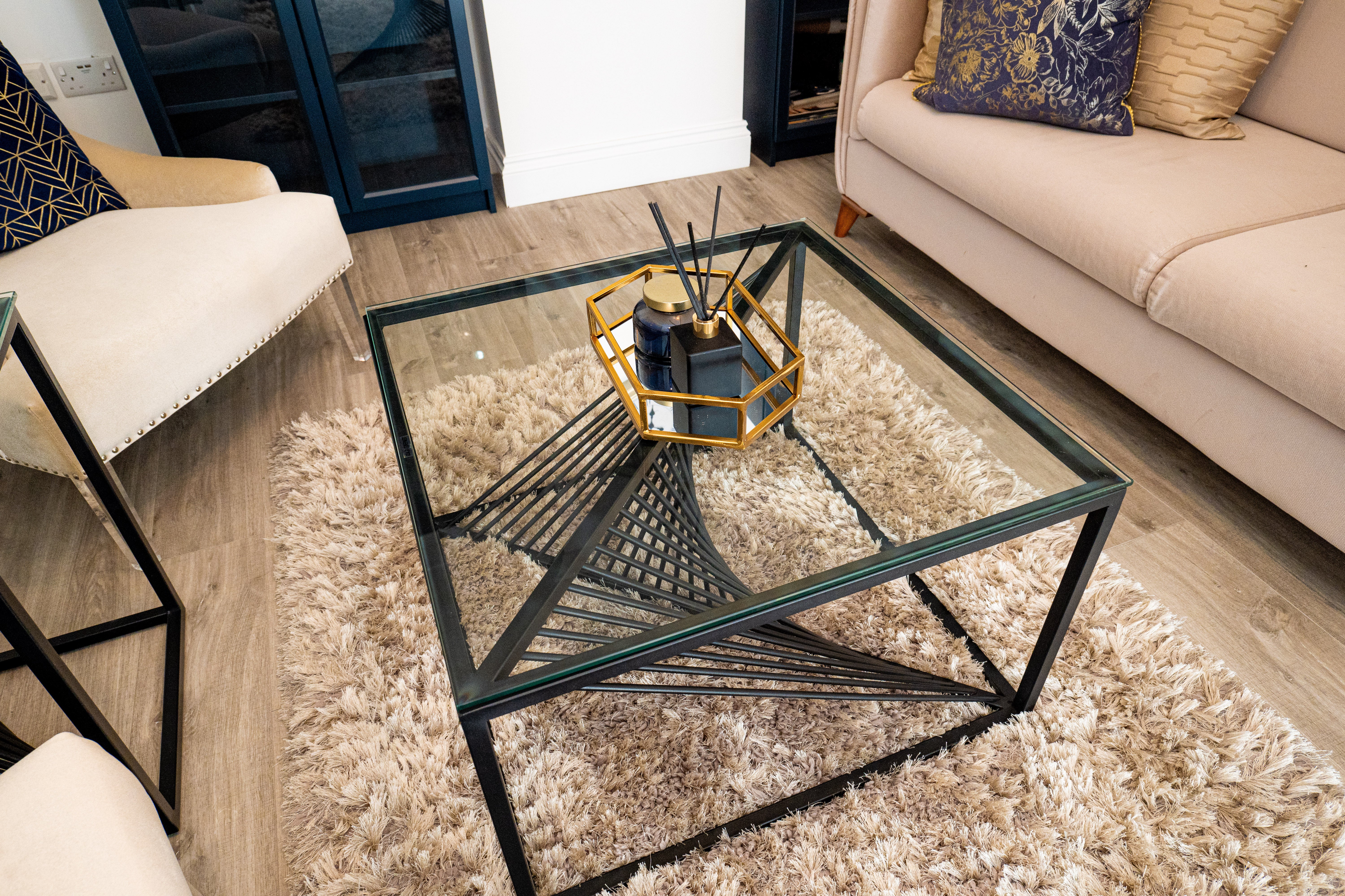 Luna Black Metal Twist Glass Topped Luxury Coffee Table