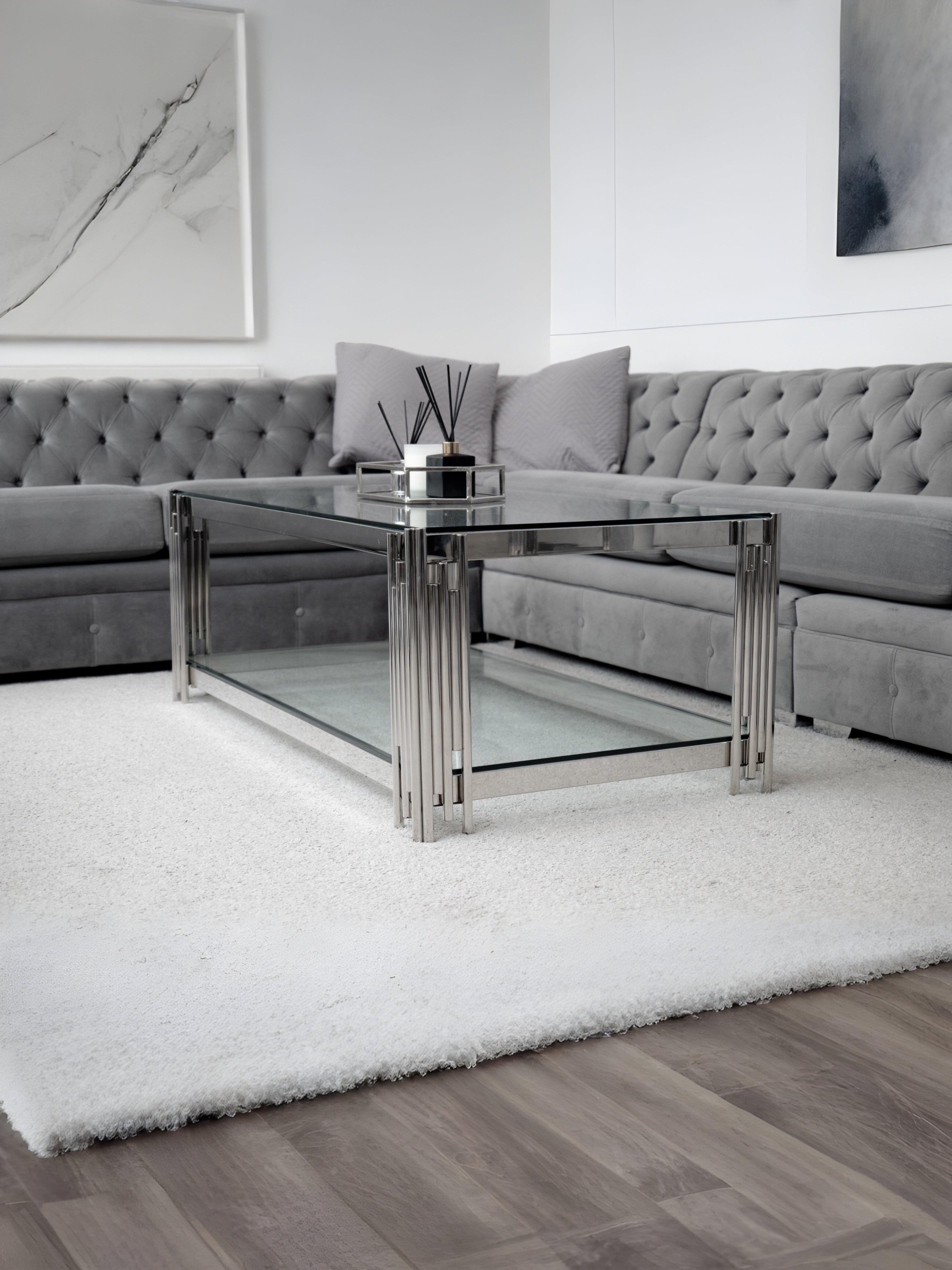 Cohen Steel Tubes and Clear Glass Coffee Table Chrome