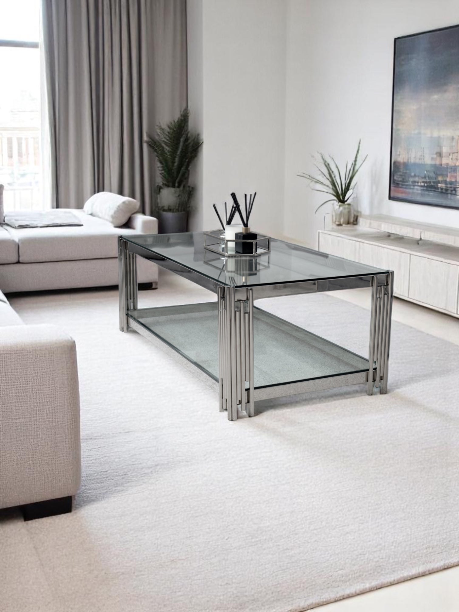 Cohen Steel Tubes and Clear Glass Coffee Table Chrome