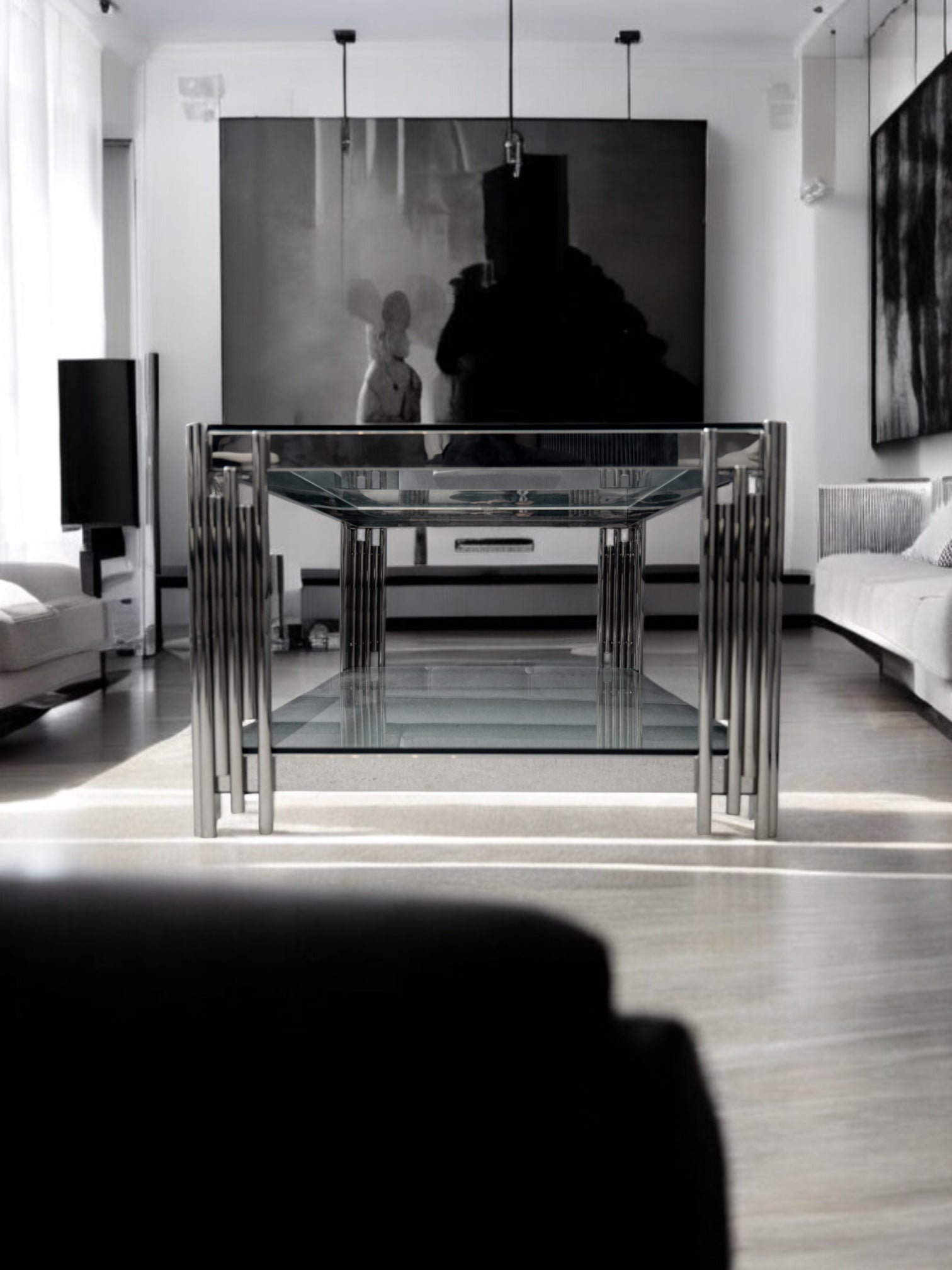 Cohen Steel Tubes and Clear Glass Coffee Table Chrome