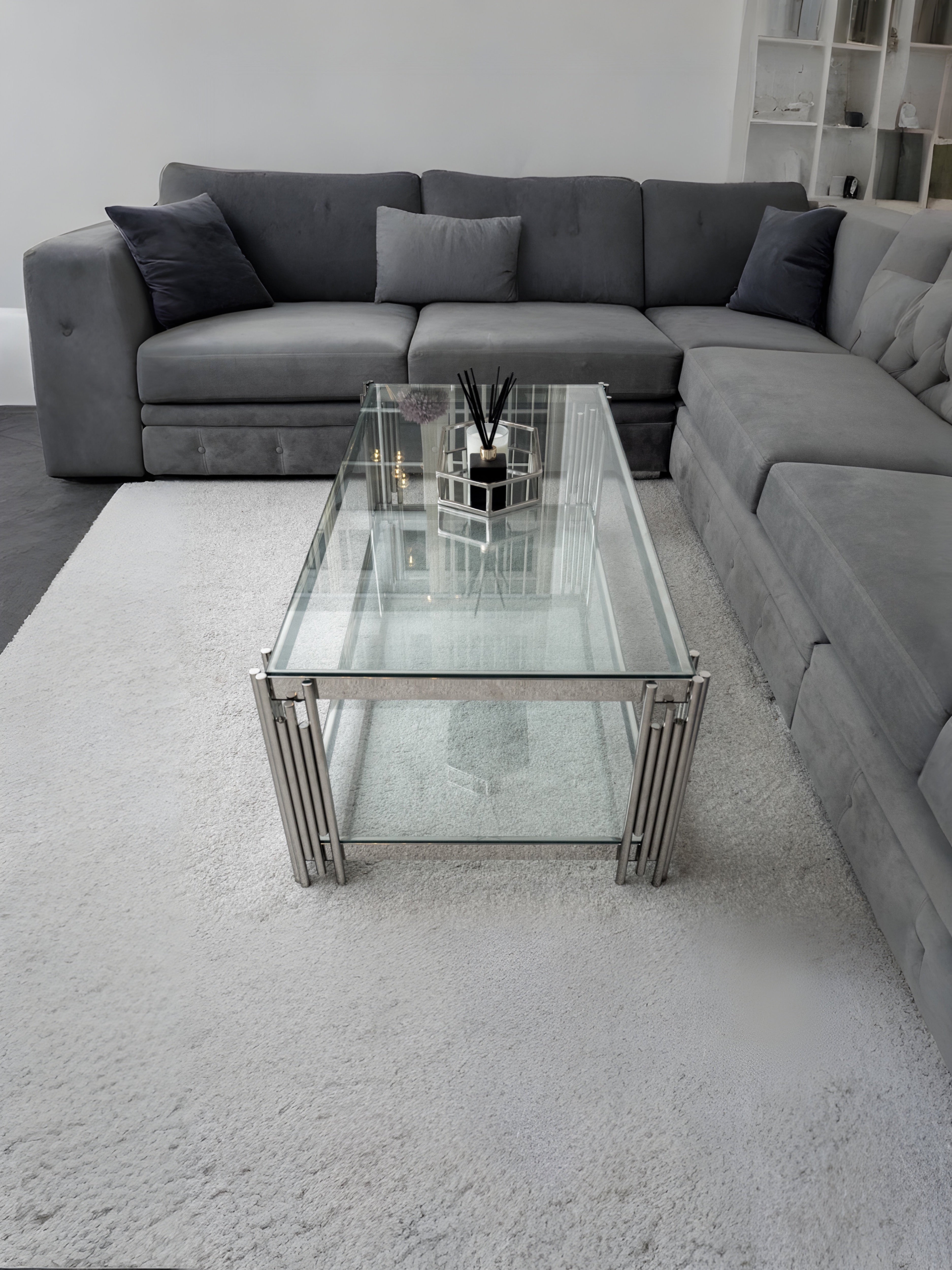 Cohen Steel Tubes and Clear Glass Coffee Table Chrome