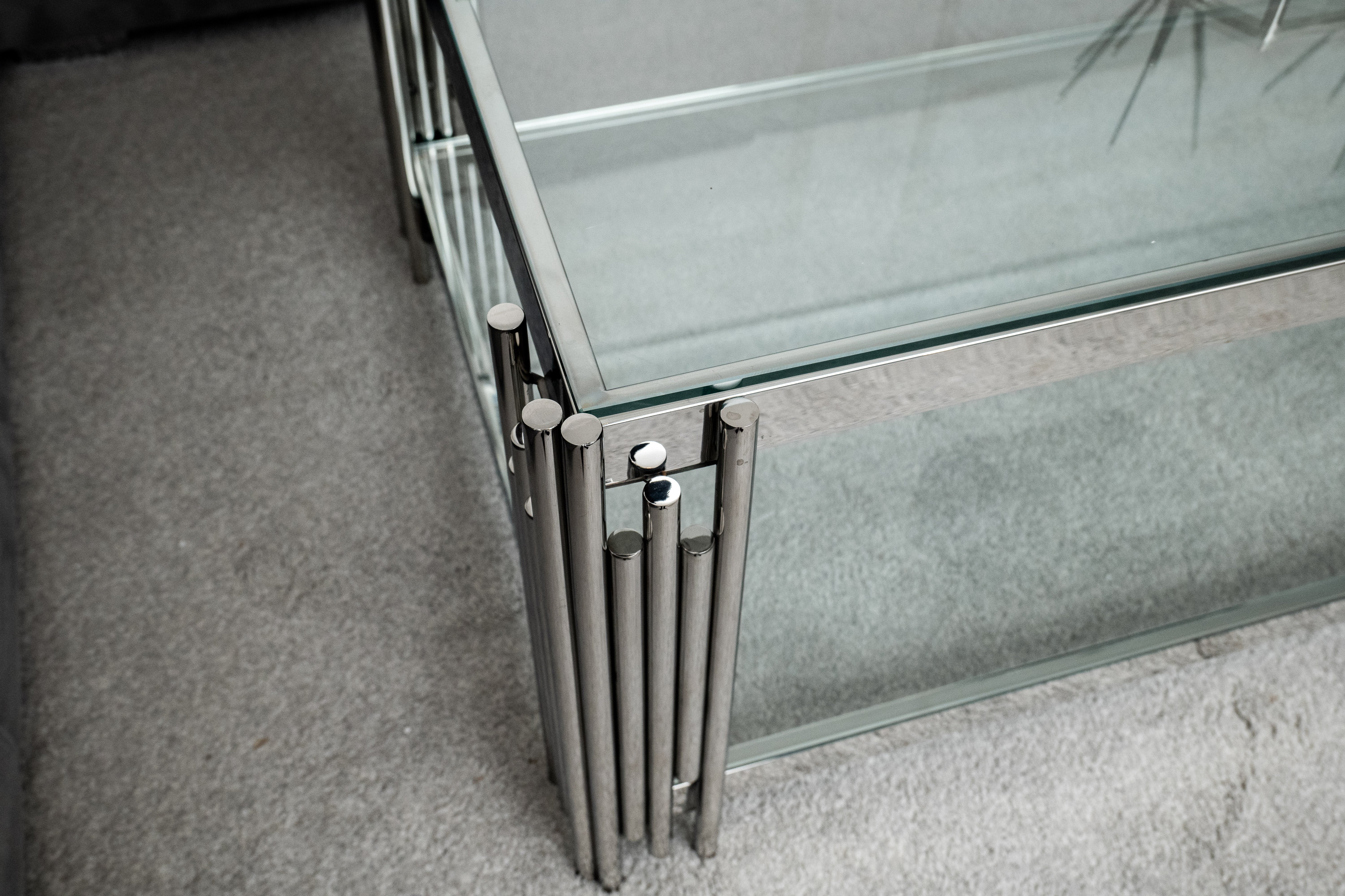 Cohen Steel Tubes and Clear Glass Coffee Table Chrome