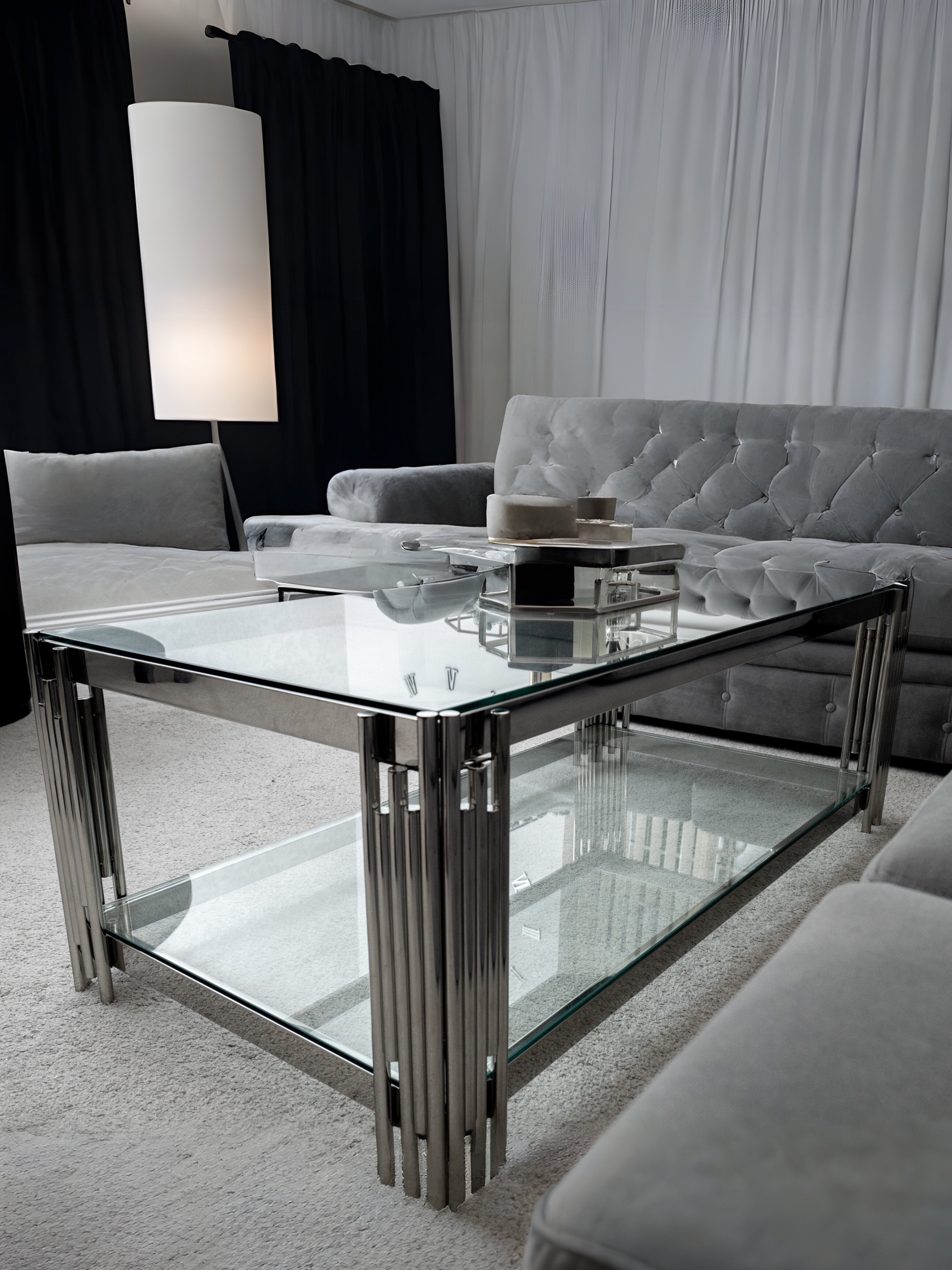 Cohen Steel Tubes and Clear Glass Coffee Table Chrome