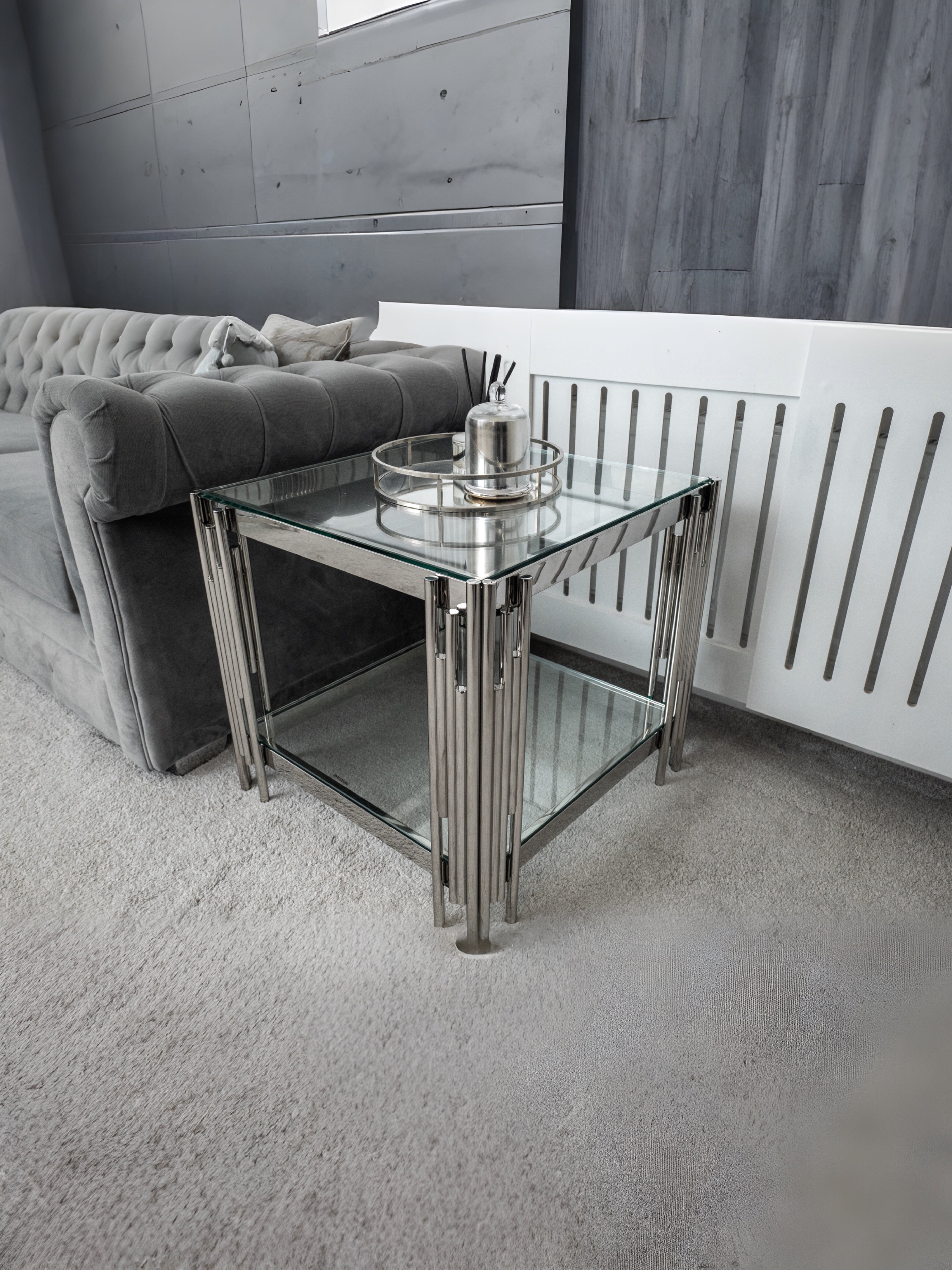 Cohen Steel Tubes and Clear Glass Side Table Chrome