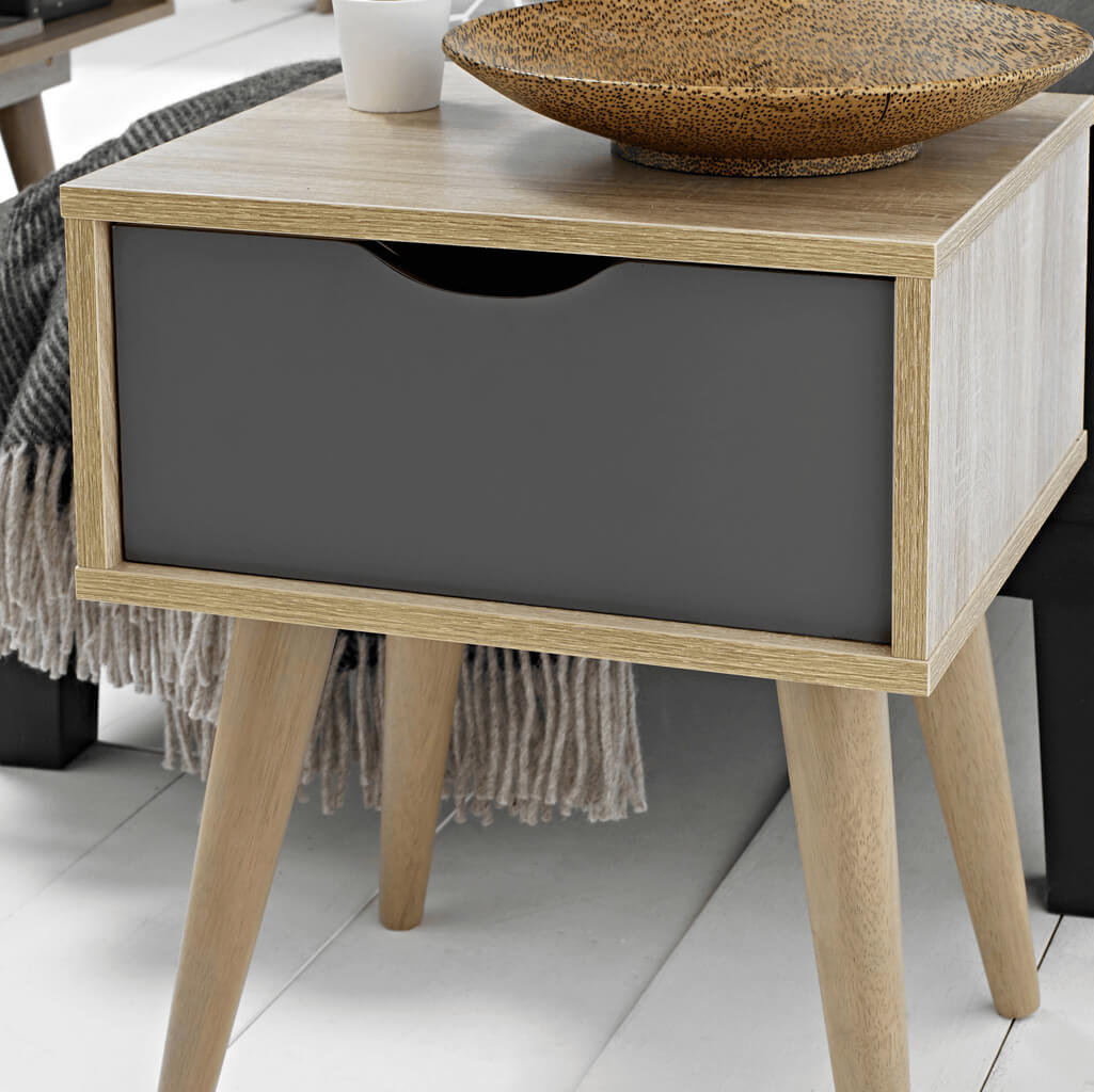 Trace Light Oak & Grey Side Table