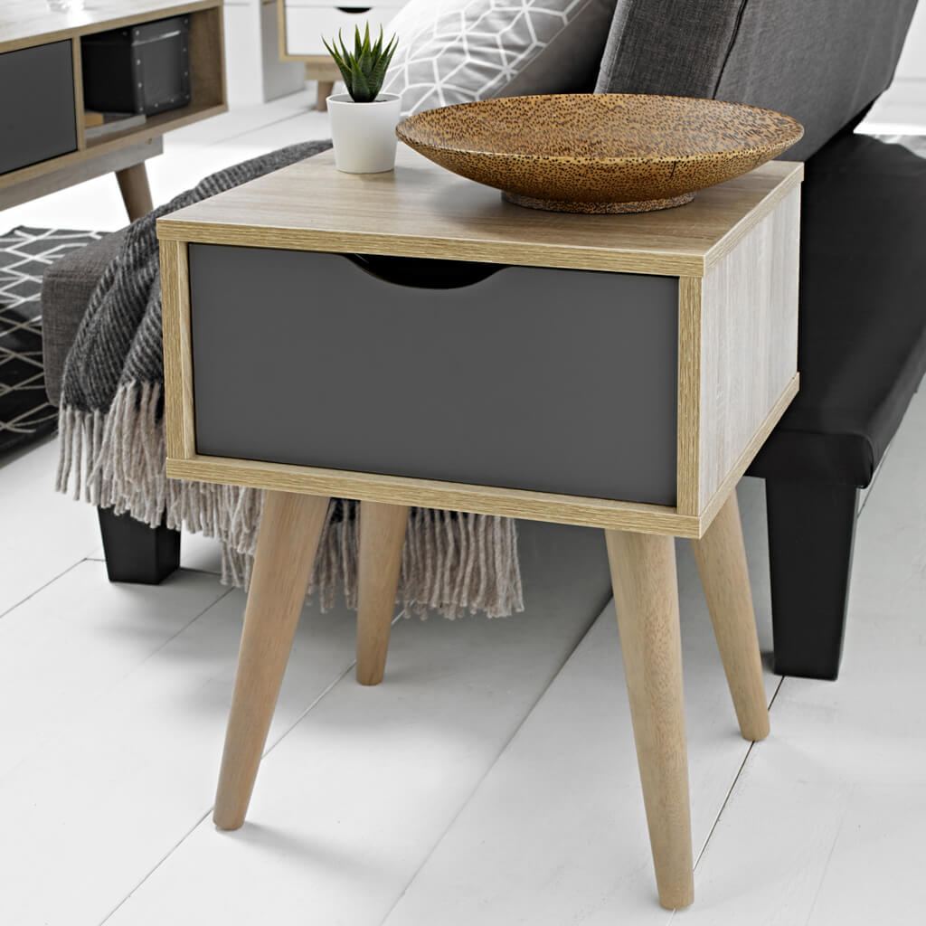 Trace Light Oak & Grey Side Table