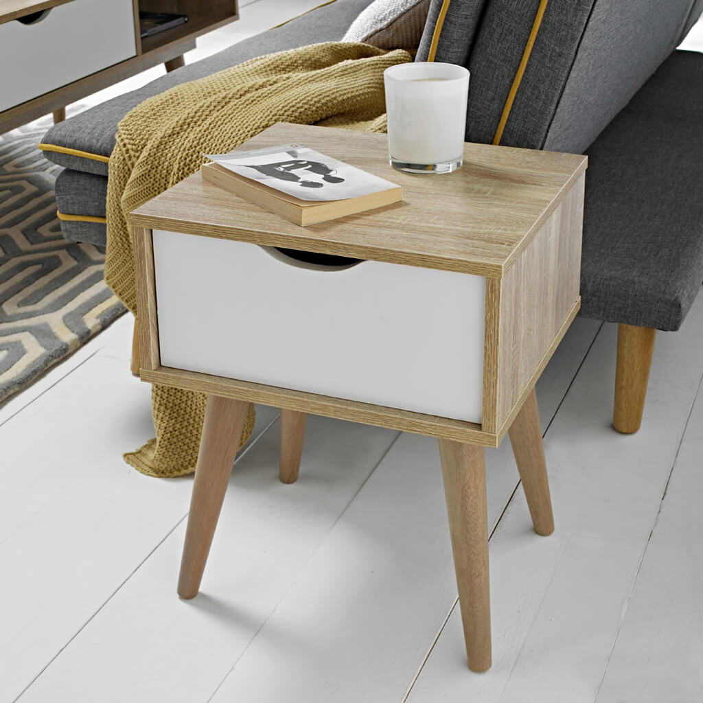 Trace Light Oak & White Side Table