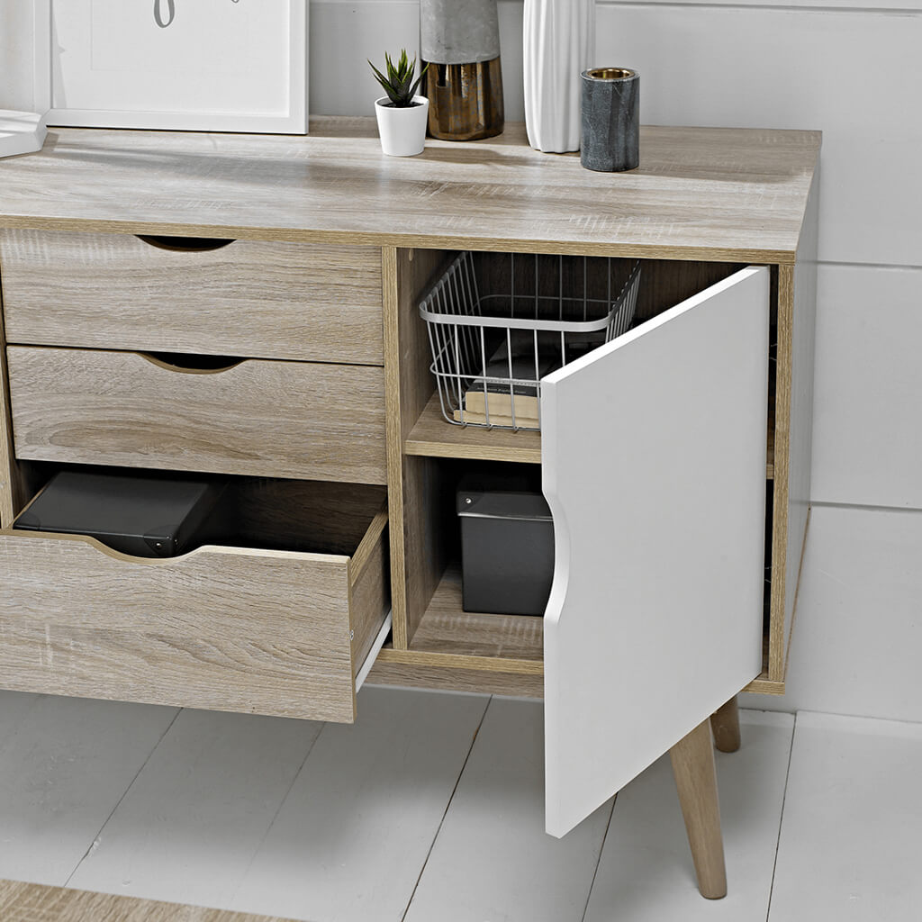 Timber Light Oak & White Sideboard