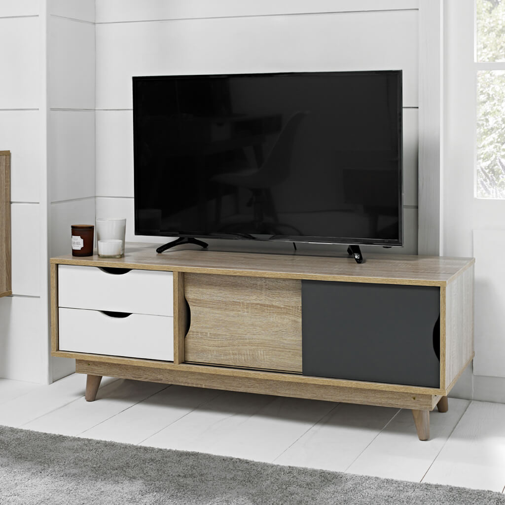 Echo Light Oak & White & Grey Media Unit