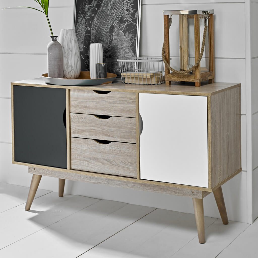 Timber Light Oak & White & Grey Sideboard
