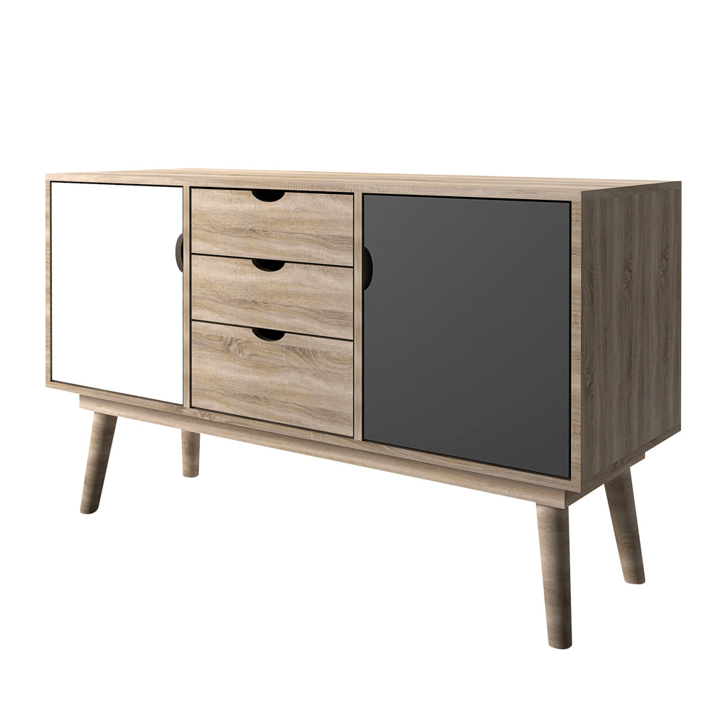Timber Light Oak & White & Grey Sideboard