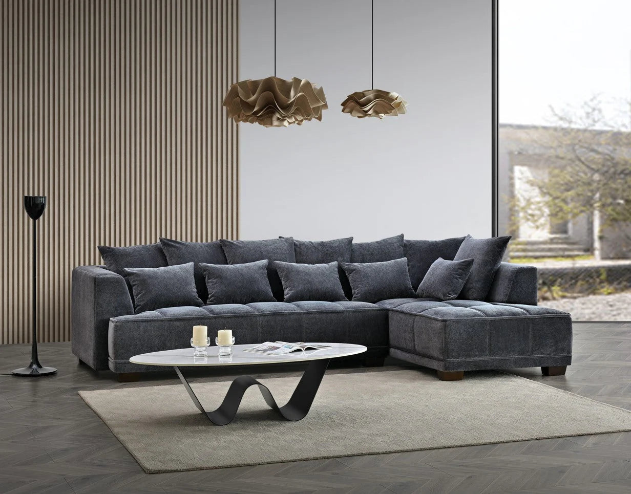 Brussels Chunky Fluted Sofa Range  in Steel Velvet