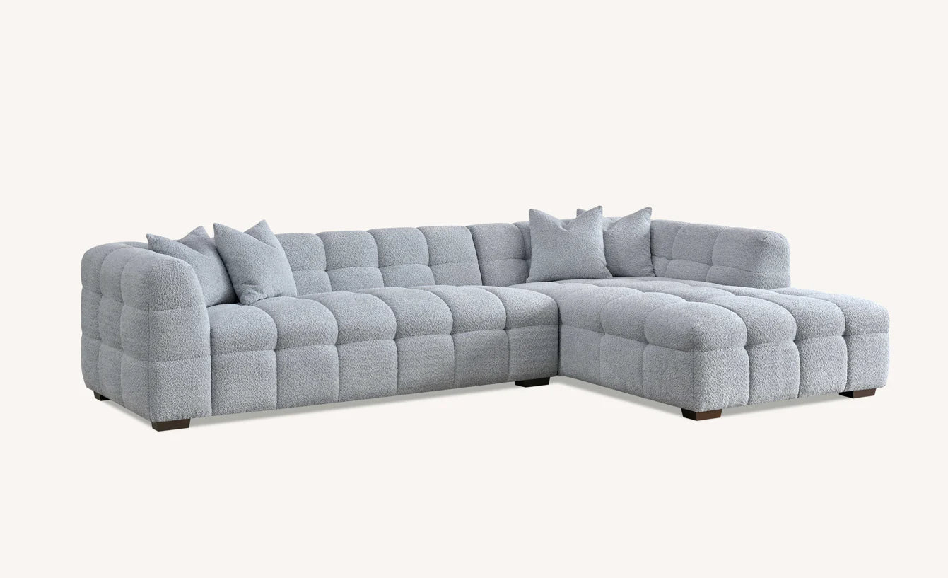 Kensington Group Bubble Tufted Oatmeal Boucle Corner Sofa in Pearl Boucle Fabric