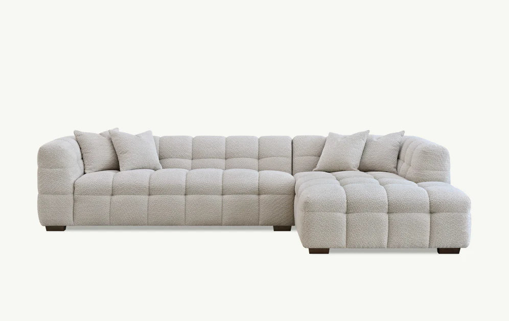 Kensington Bubble Tufted Oatmeal Boucle Corner Sofa in Oatmeal Boucle Fabric